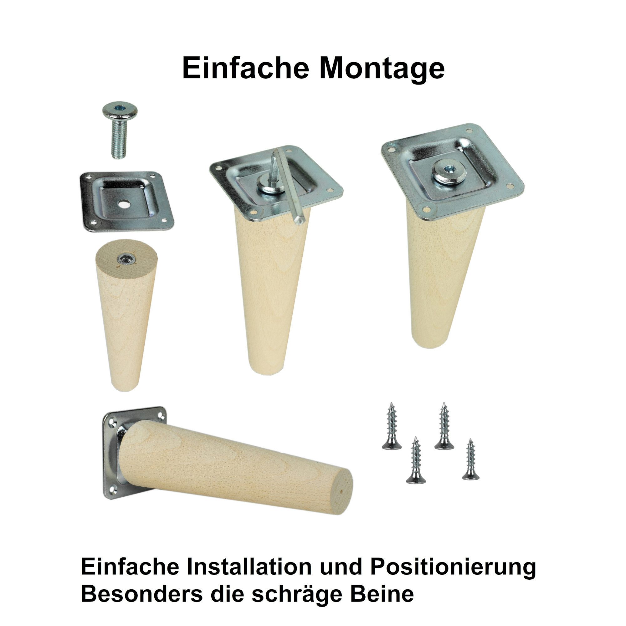 Prima-Online Möbelfuß Holzfüße gerade oder schräg Buche Schrank Beine Kegel [8-45cm]