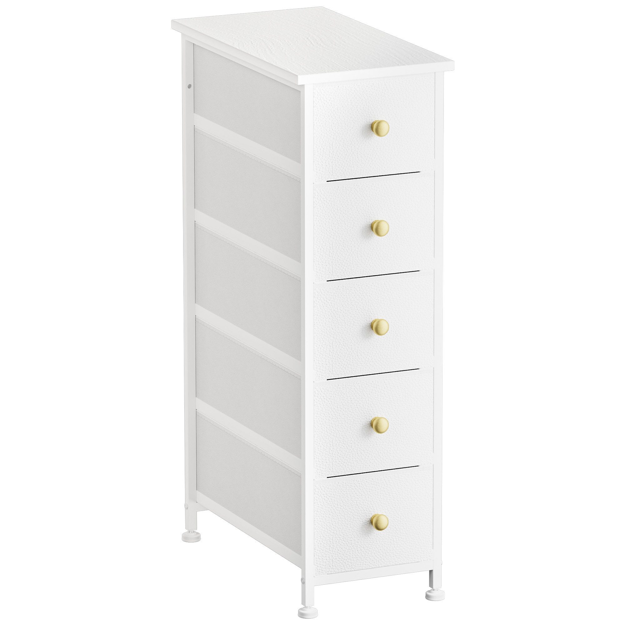 JEOBEST Schubkastenkommode Kommode Schrank mit 5 Schubladen aus Stoff, Metallrahmen, (1 St. Schrank)Aufbewahrungsschrank, Sideboard, Verstellbare Füße