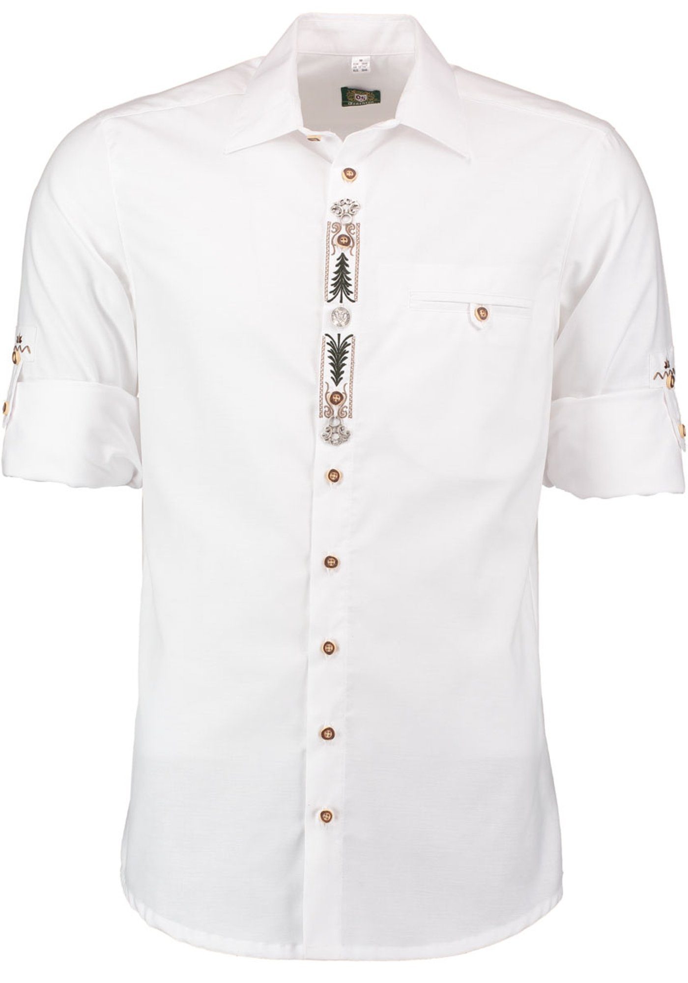 OS-Trachten Trachtenhemd Flebi Langarmhemd Knopfleiste der auf Stickerei und Zierteile mit