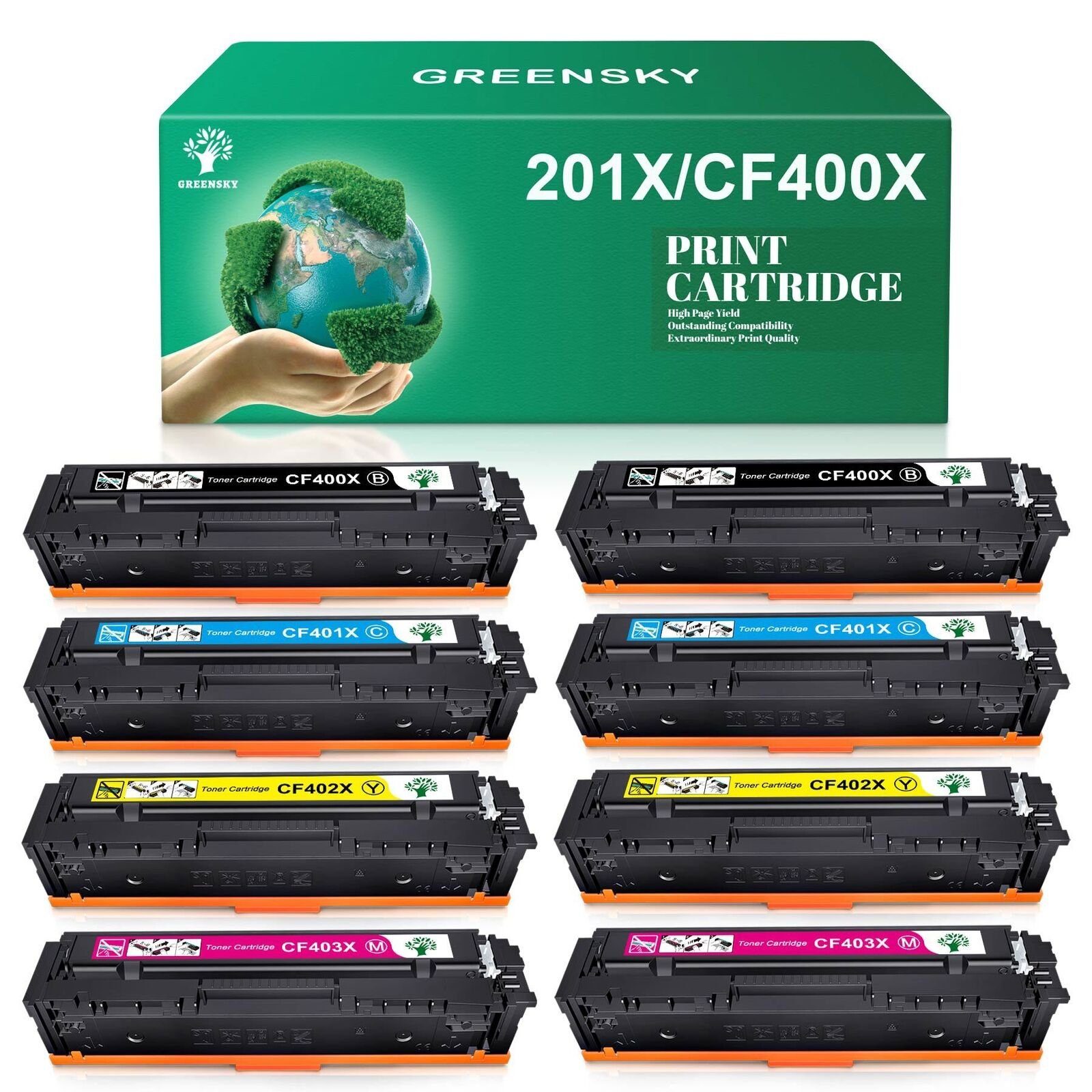 Greensky Tonerkartusche 8er Multipack Kompatible für HP 201X CF400X, (Schwarz Cyan Gelb Magenta), Color Laserjet Pro MFP M277dw M277n M274n M277 M252dw M252n
