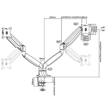 VALUE LCD-Doppelarm, Tischmontage, Gasfeder, 6 Gelenke Monitor-Halterung, (bis 2x 9 kg)