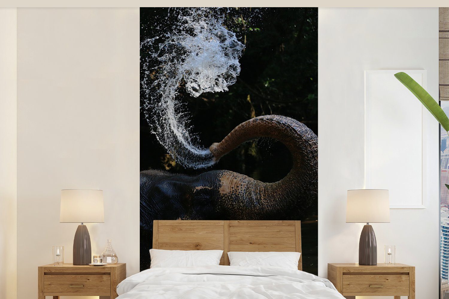 Wohnzimmer (2 Wasser Matt, MuchoWow Rüssel Fototapete bedruckt, Schlafzimmer - Küche, für Vliestapete - St), Tiere - Fototapete Elefant Natur, -