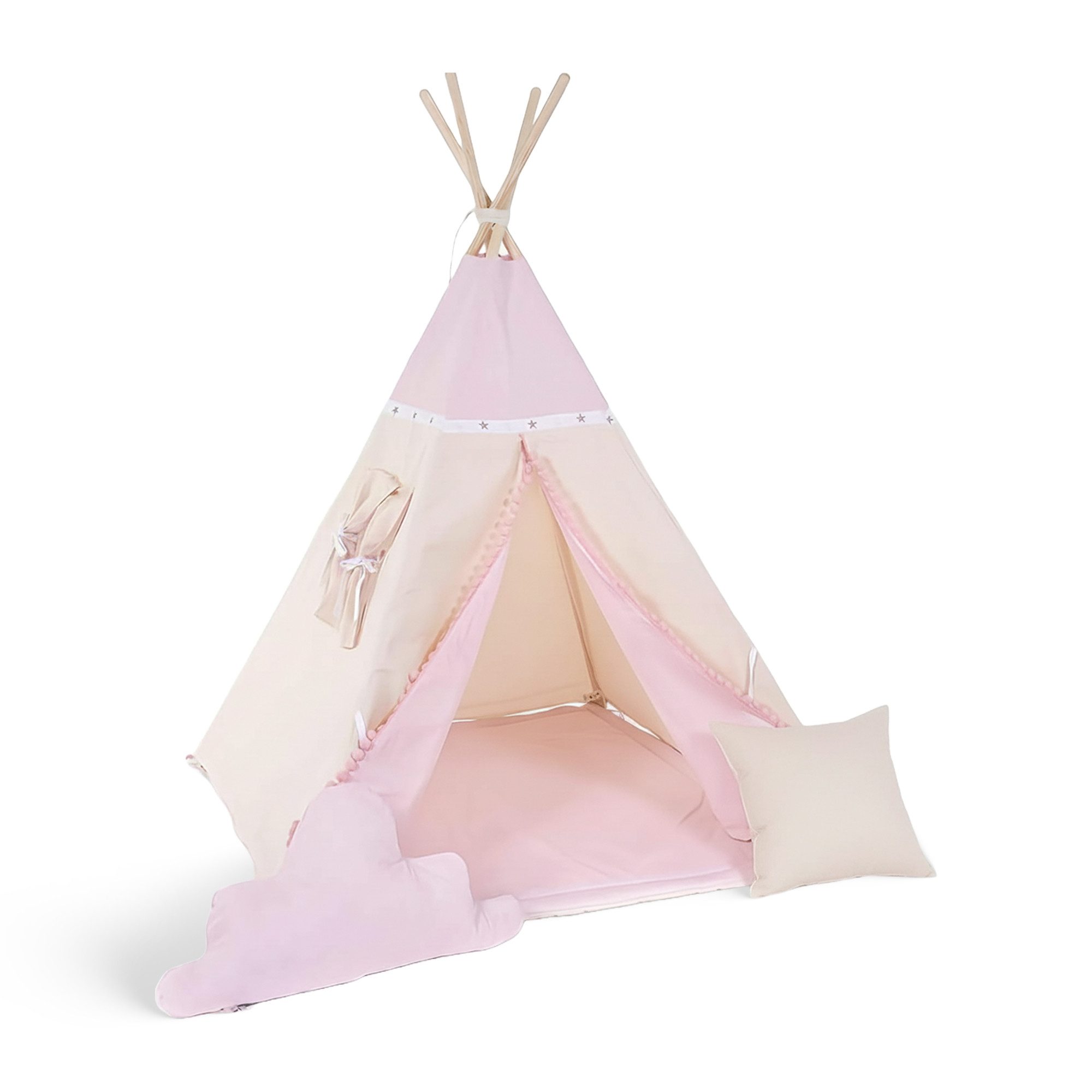 Rainbow Kids Tipi-Zelt Kinderzelt Spielzelt Teepee mit Fenster, Personen: 2 (mit kleinem Zubehör, 4 tlg., mit 2 Kissen und Matte), Made in Europe