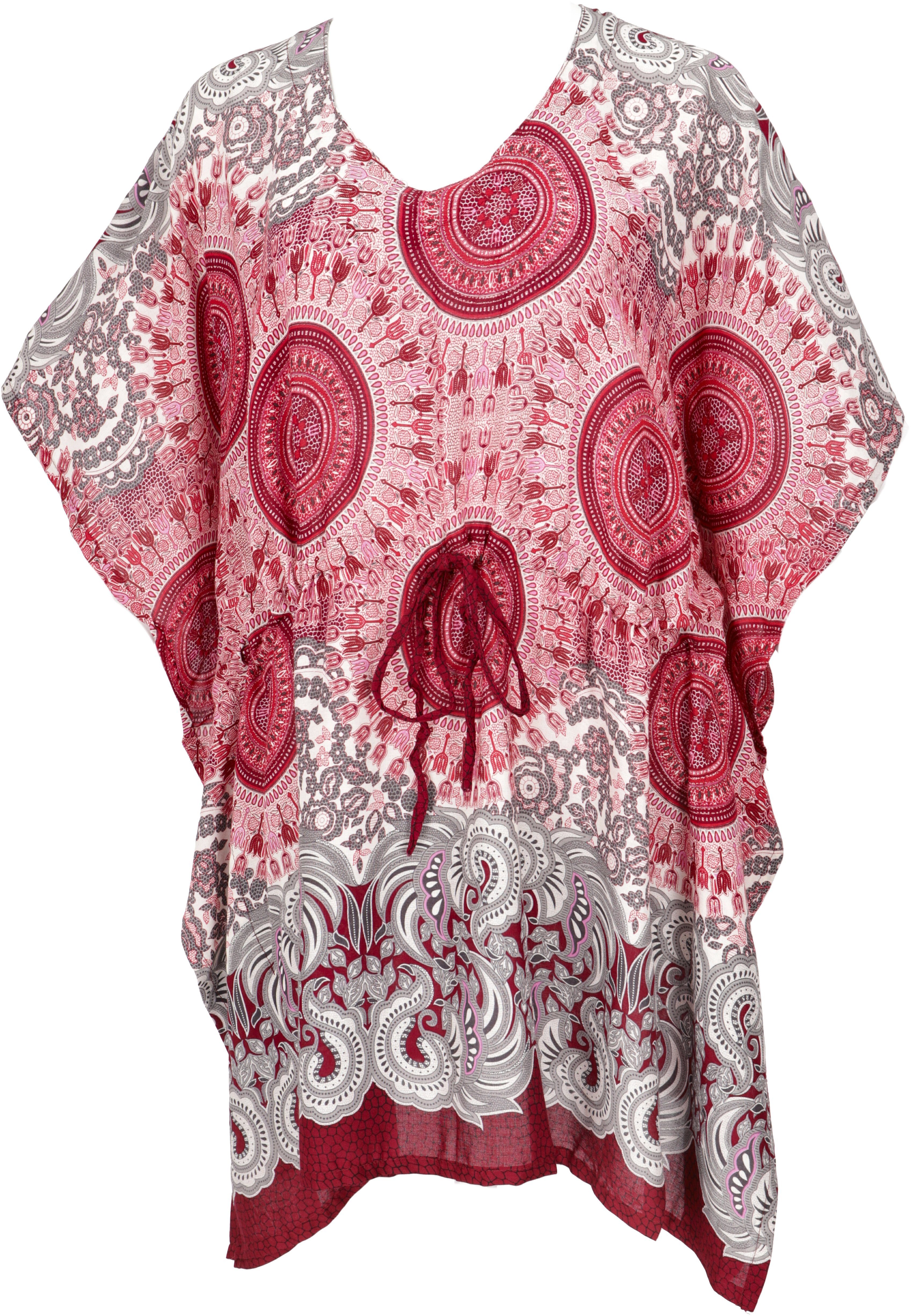 Guru-Shop Longbluse Poncho, Mandala alternative Kurzarm.. Kaftan, rot Boho Bekleidung Tunika