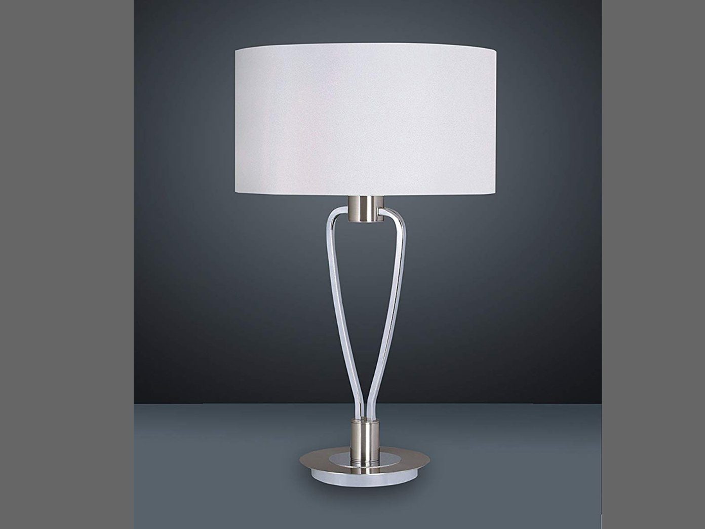 meineWunschleuchte LED Tischleuchte, LED wechselbar, Warmweiß, große Nachttisch-lampe Lampenschirm-e Stoff Design-klassiker Höhe 58cm Silber