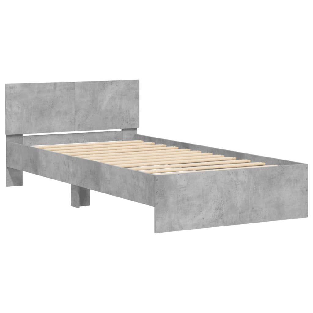 furnicato Bettgestell mit Kopfteil 203x104x70 cm Betongrau Holzwerkstoff (1-tlg), Schlafmöbel mit Rückenstütze zum Lesen und robustem Massivholz