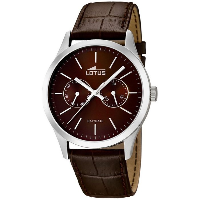 Lotus Quarzuhr Lotus Herren Uhr Elegant L15956/2 Leder (Armbanduhr) Herren Armbanduhr rund groß (ca. 42 1mm) Lederarmband braun