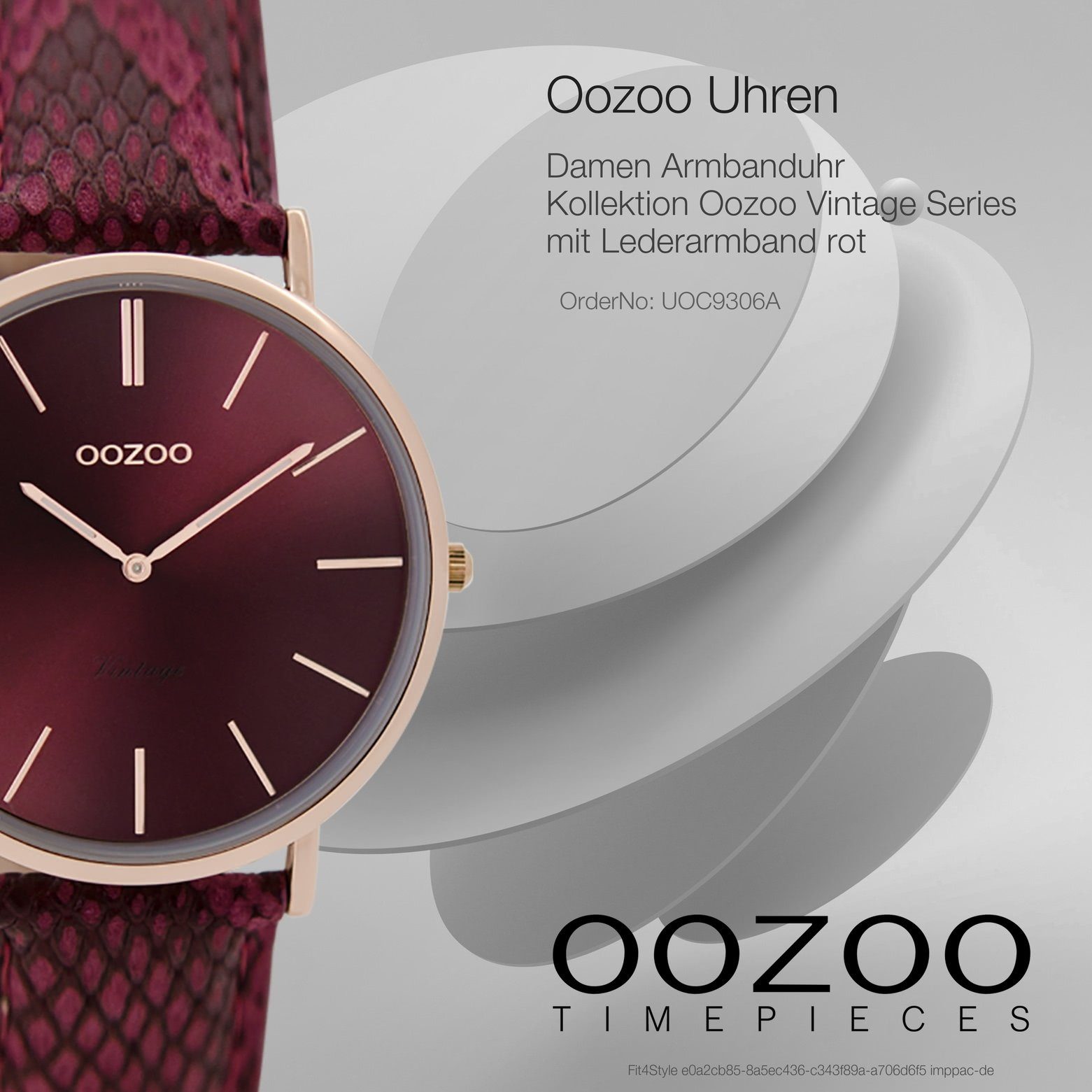 OOZOO Armbanduhr Quarzuhr Fashion rot, (ca. Damen Lederarmband mittel Oozoo rund, Damenuhr 32mm), Vintage,