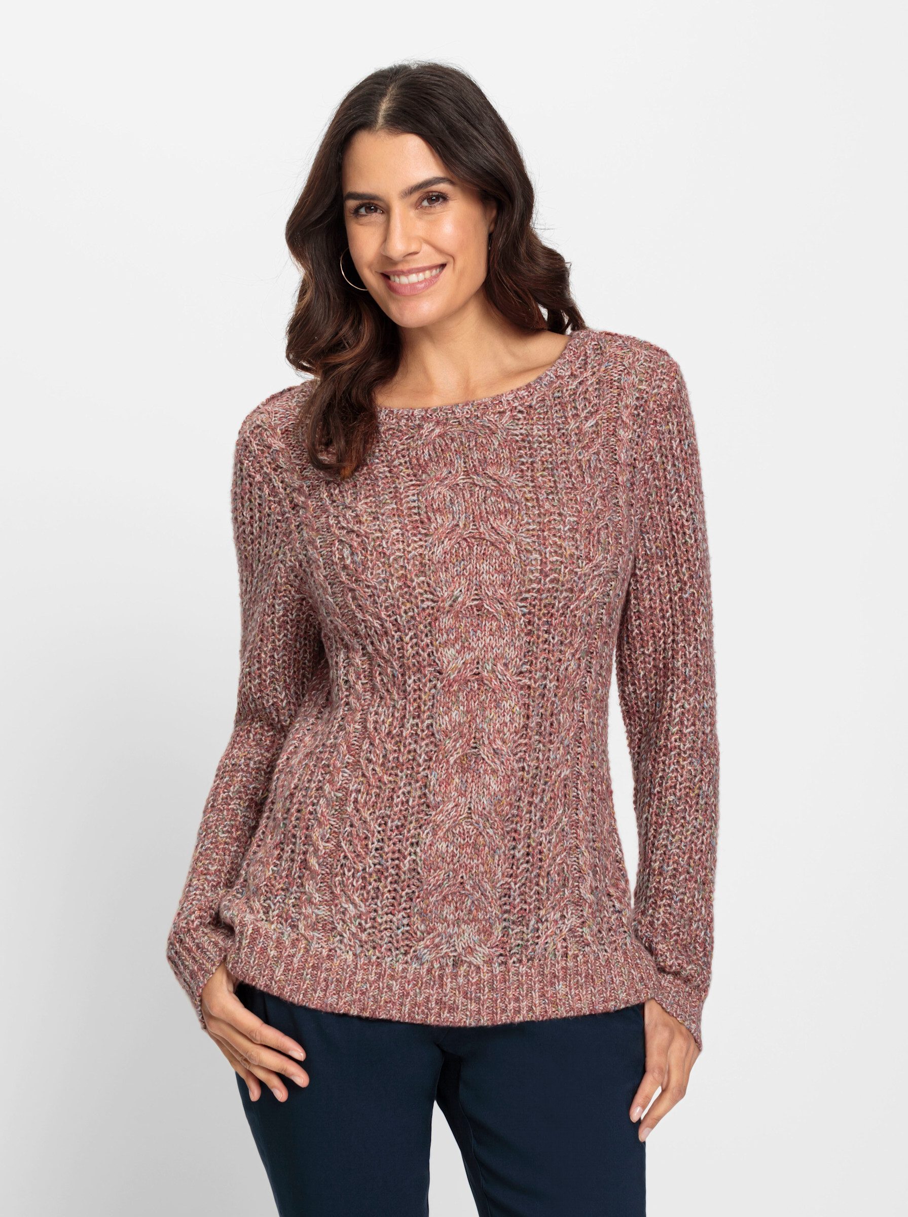 Strickpullover Pullover Langarm Grobstrick, Rippoptik, Zopfmuster