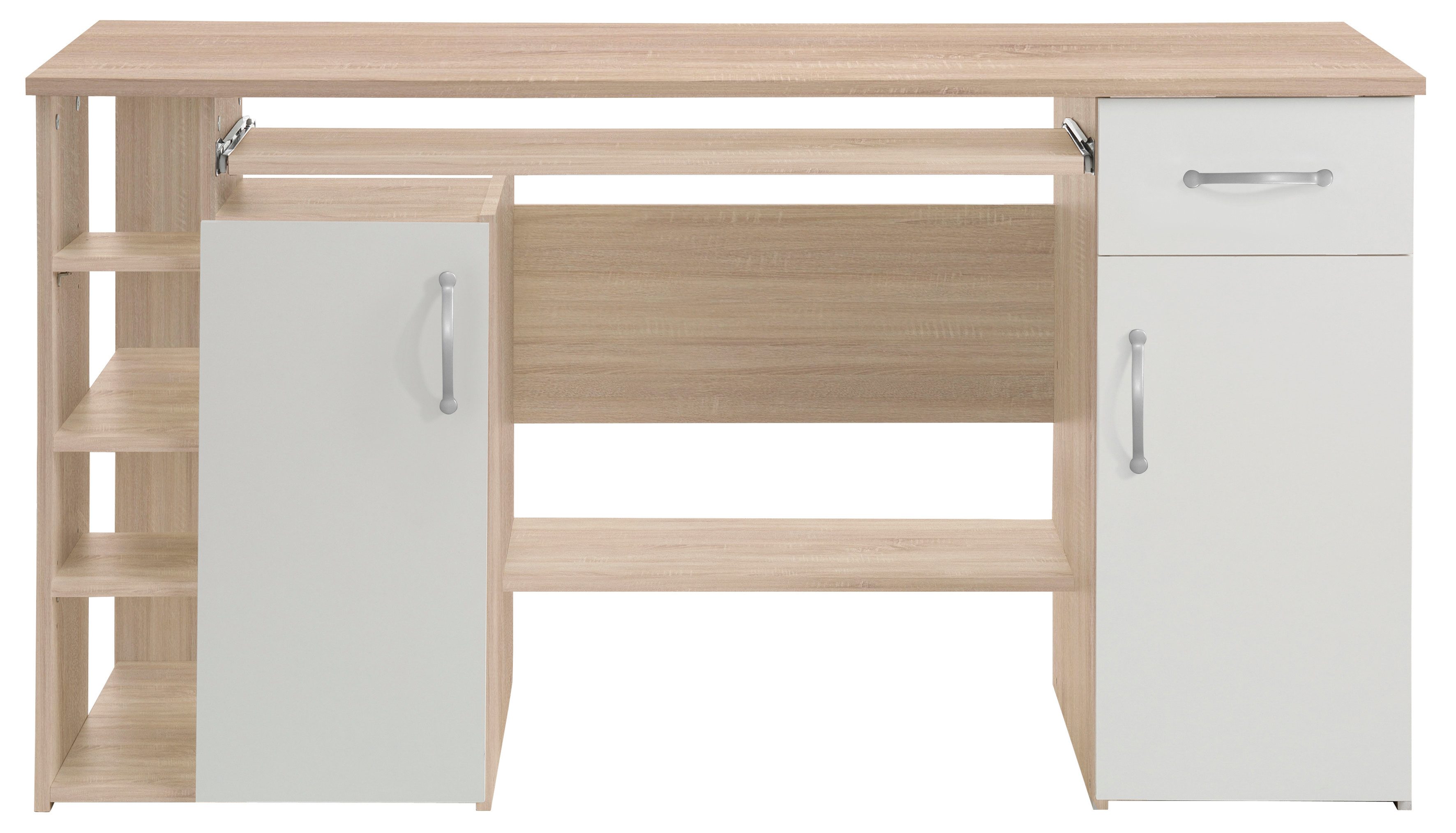 VOGL Möbelfabrik Schreibtisch Tim mit seitlich offenen Fächern & Tastaturauszug, Druckerablage, 1 Schublade, Breite 138 cm, Made in Germany