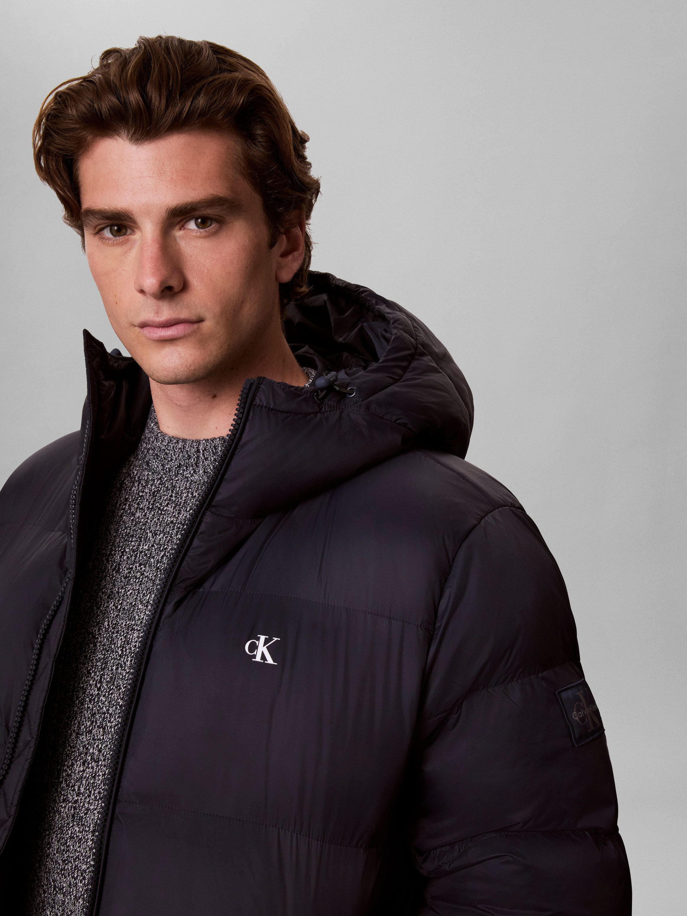 Calvin Klein Jeans Steppmantel LONG LENGTH HOODED NYLON Regular fit mit Eingrifftaschen
