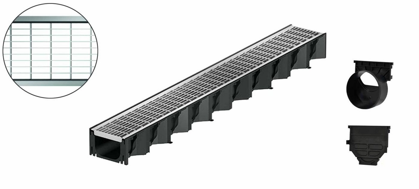Thumbnail - ACO Severin Ahlmann GmbH & Co. KG Entwässerungsrinne 1m Hexaline 2.0 Entwässerungsrinne + Maschenrost Edelstahl + Ablauf...