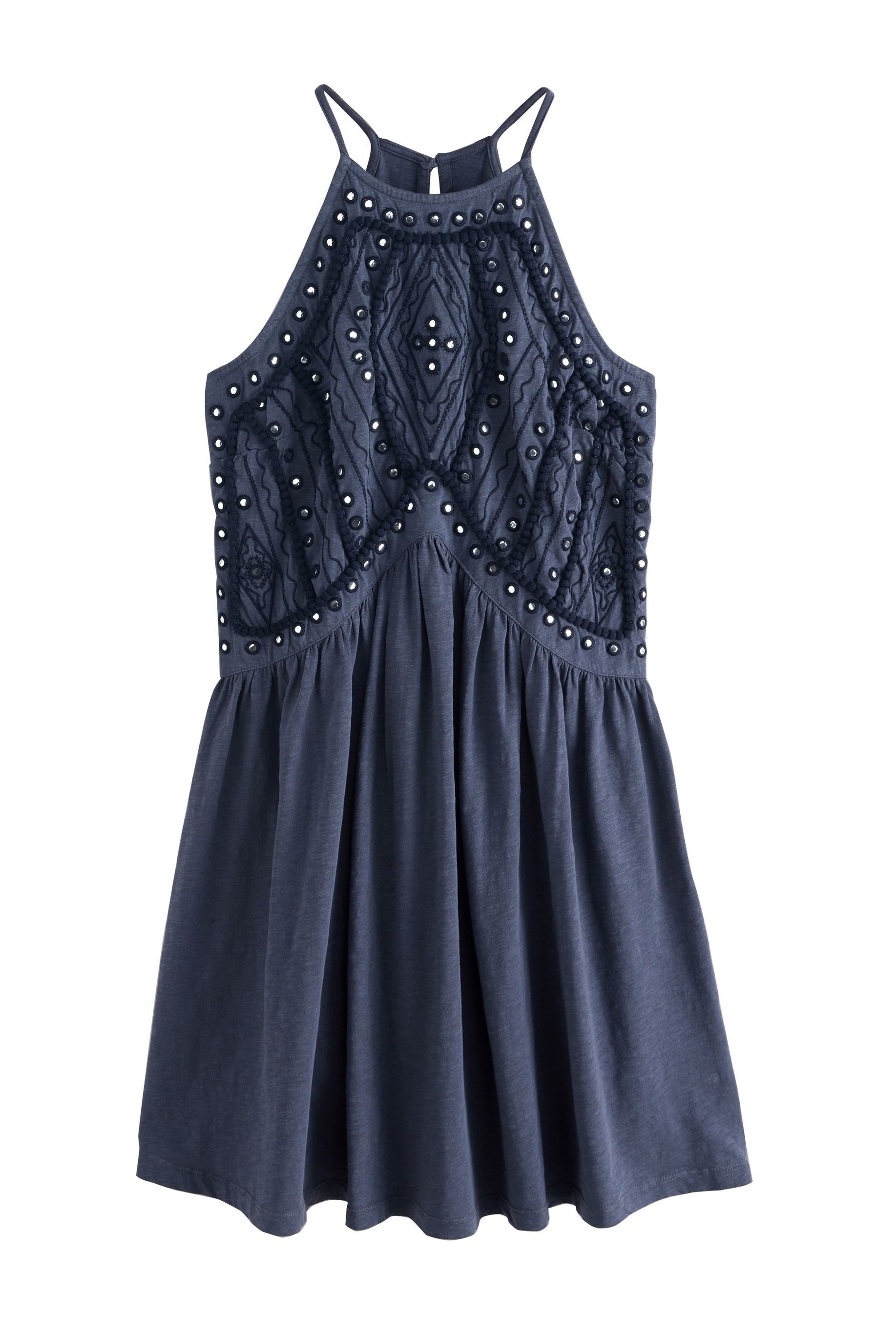 Next Minikleid Hochgeschlossenes besticktes Minikleid mit Spiegel (1-tlg)