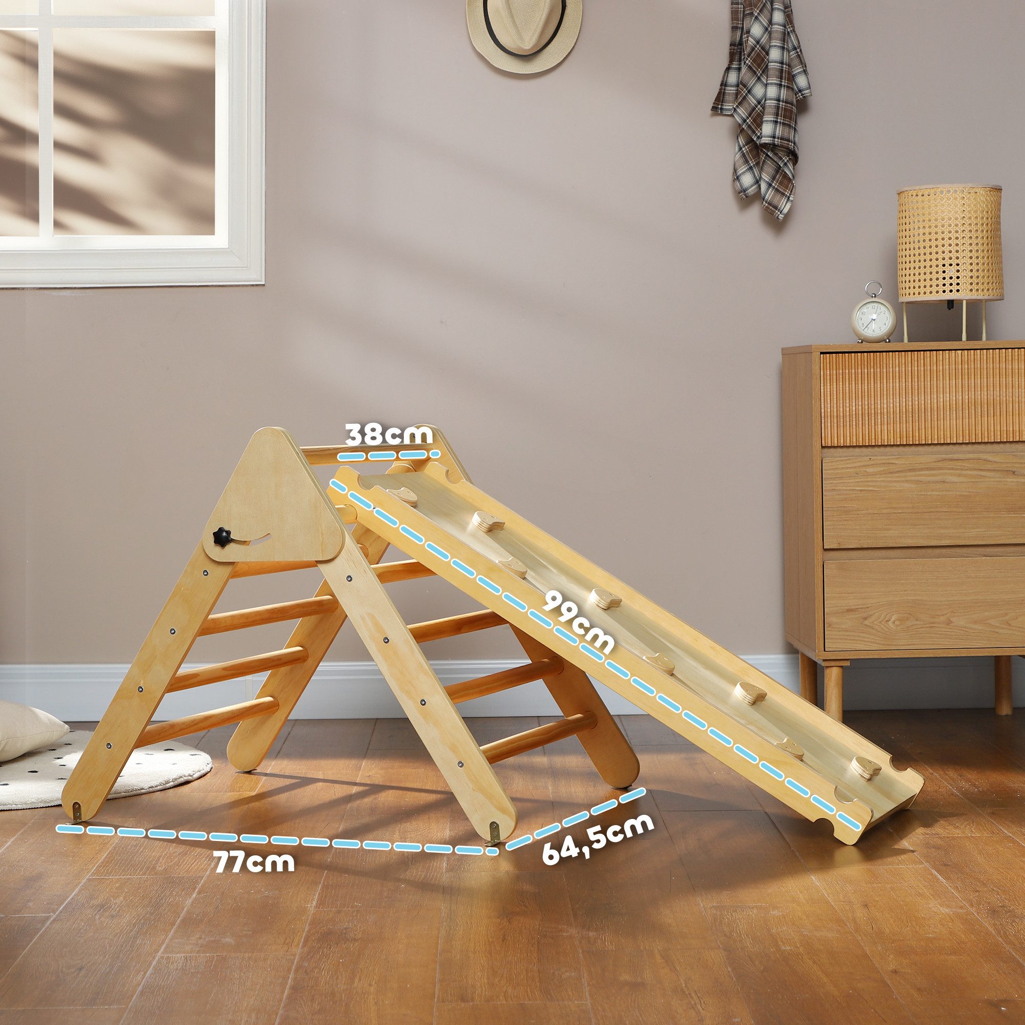 AIYAPLAY Klettergerüst 2 in 1 Set mit Rutsche, aus Holz, (Kletterspielzeug, 2-St., Kletterdreieck zum Rutschen und Klettern), für Kinder 1,5-4 Jahre, Indoor, Naturholz