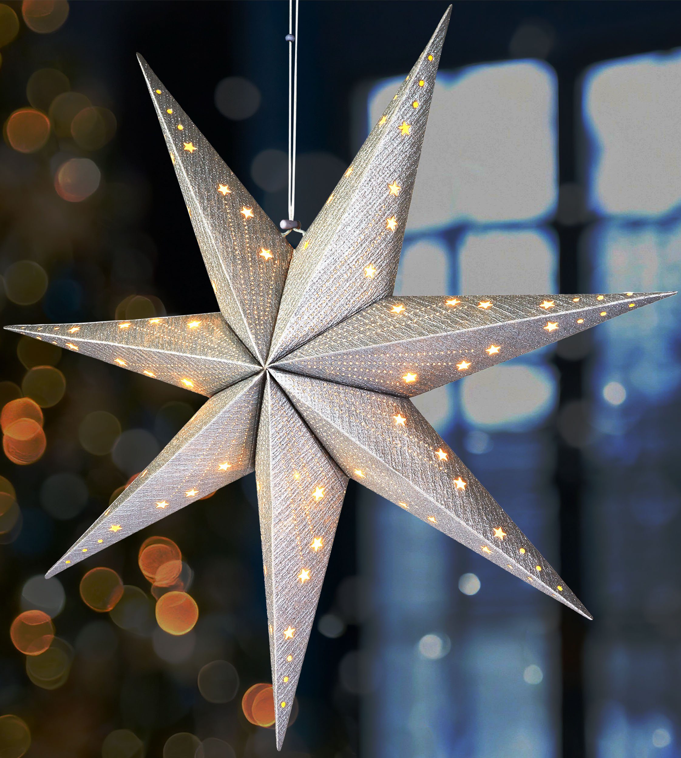BRUBAKER Dekostern Weihnachtsstern zum Aufhängen mit E14 Fassung - 60 cm Papierstern, 1 St., 3D Adventsstern mit 3,5 m Kabel - Fenster Deko Leuchtstern Hängend