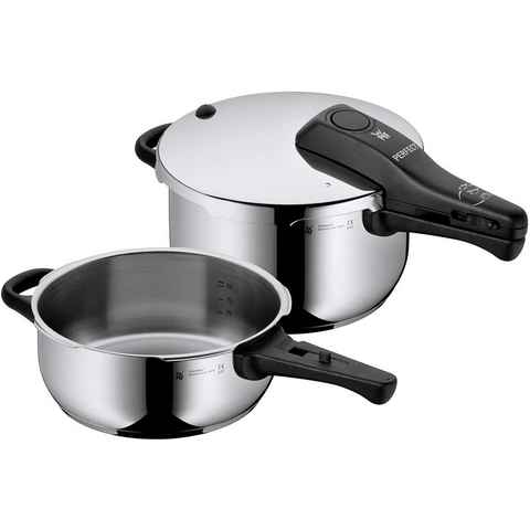 WMF Schnellkochtopf Perfect Schnellkochtopf Set Induktion 2-teilig, Cromargan® Edelstahl Rostfrei 18/10 (2-tlg., 2 Töpfe und 1 Deckel)