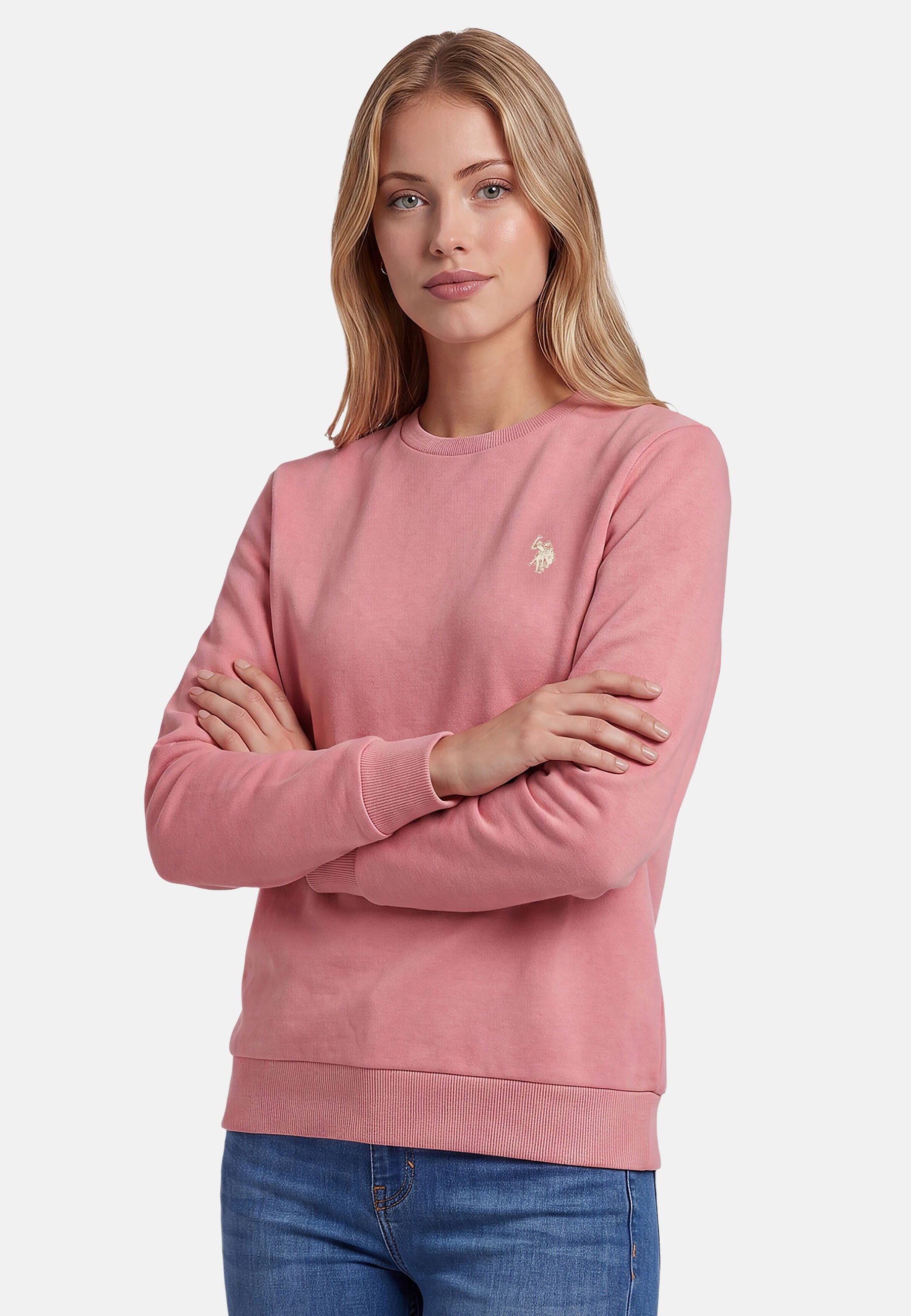 U.S. Polo Assn. Rundhalspullover USZoee – Damen Sweatshirt mit Rundhalsausschnitt Weiche Baumwollmischung, femininer Schnitt und Logo-Stickerei