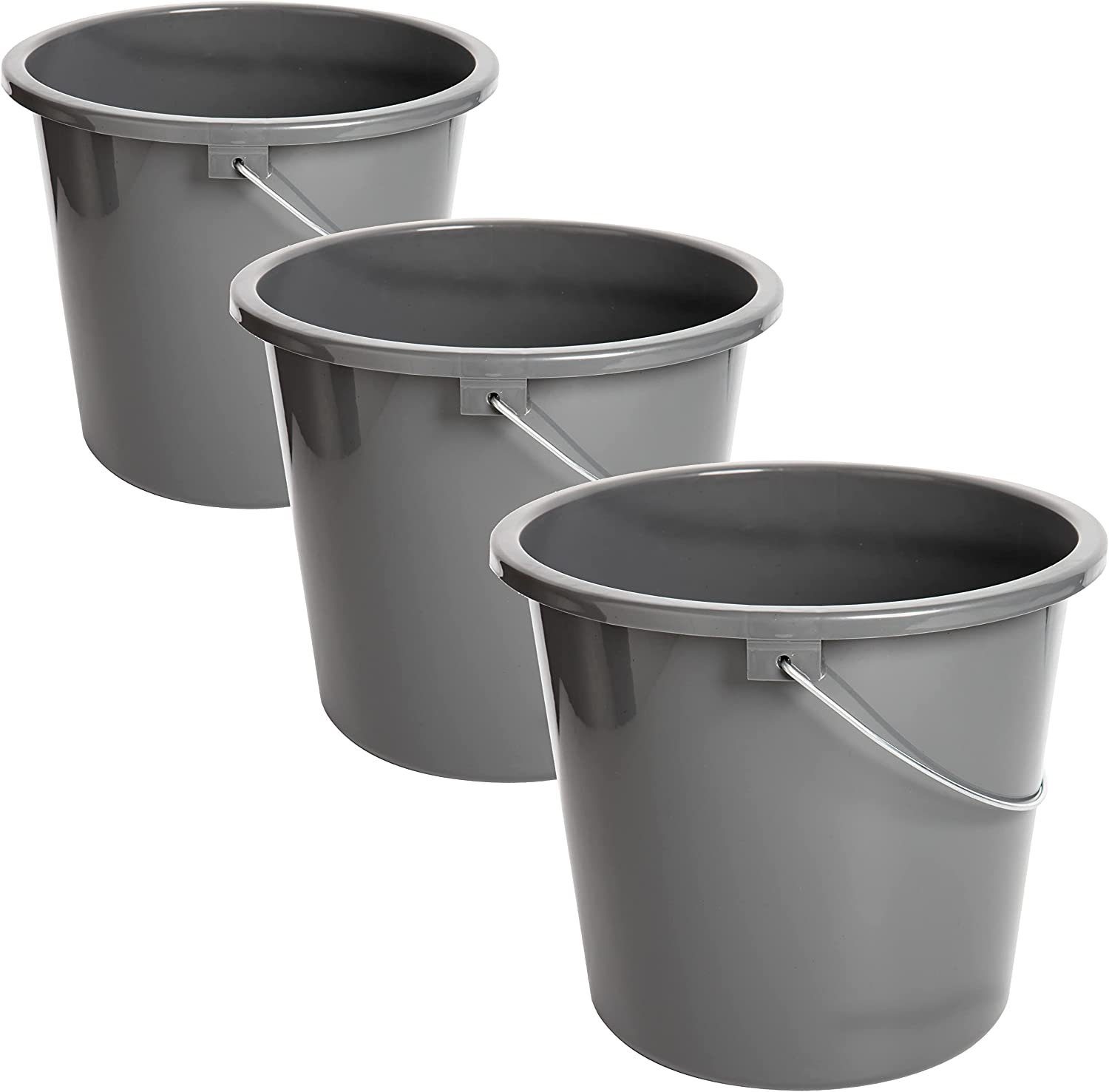 Centi Putzeimer Haushalteimer, Wischeimer mit Meßskala und Metallgriff,  (Set, 3-tlg., 30L x 30B x 28H cm), 10l Eimer aus Kunststoff, Plastikeimer  ohne BPA, Wascheimer grau