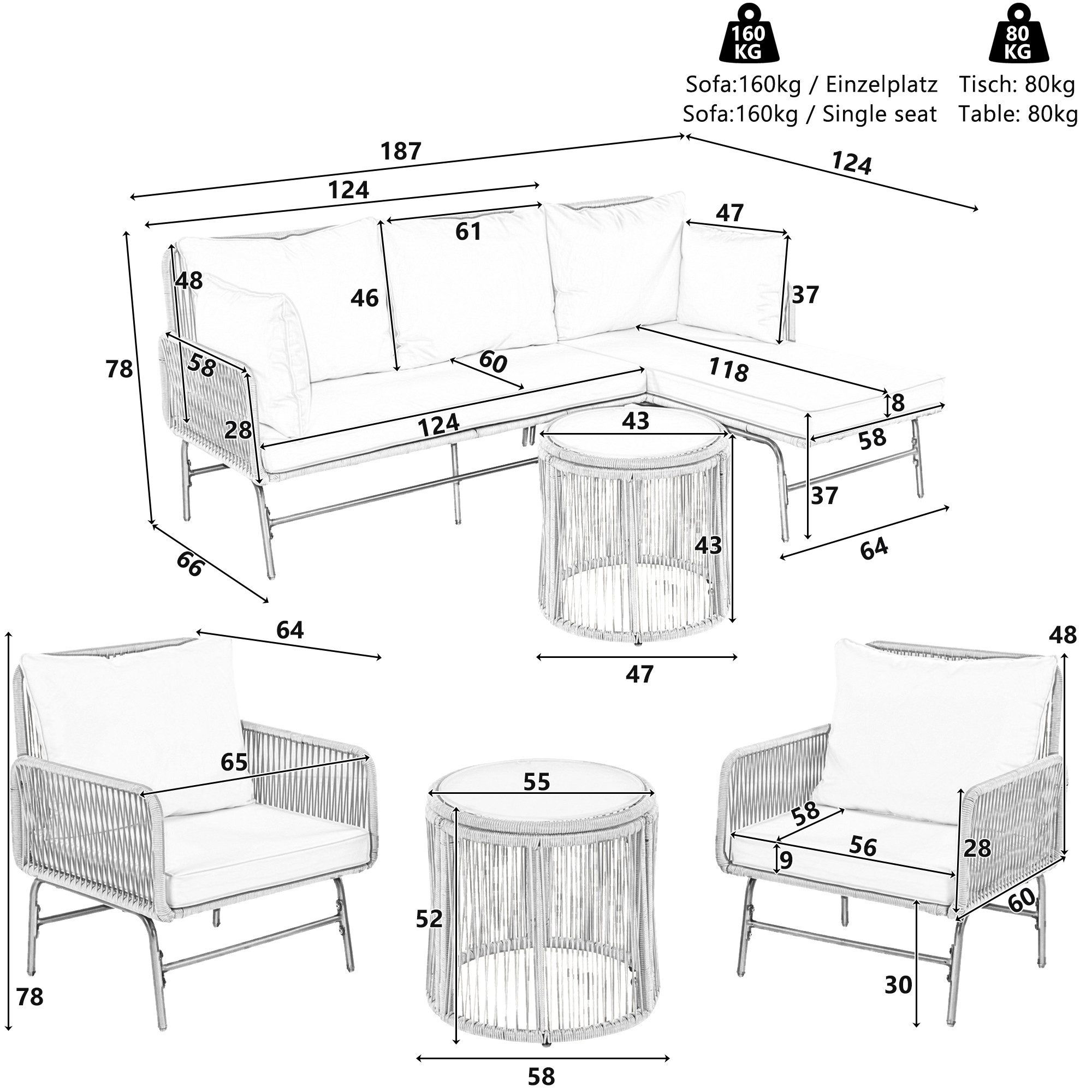Celya Gartenlounge-Set Gartenmöbel-Set für 5-6 personen, günstig online kaufen