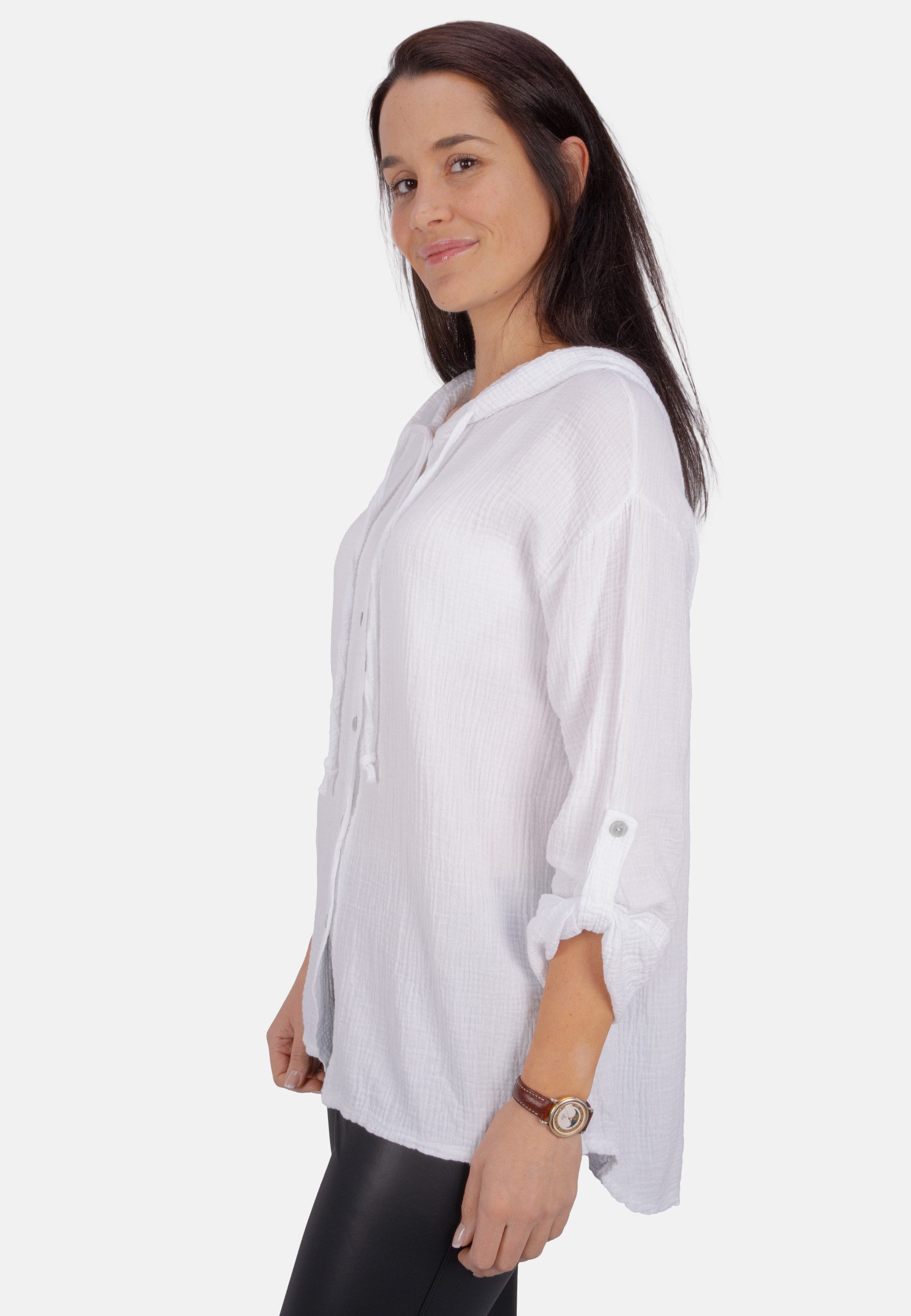 Seasons of April Hemdbluse Musselin Camila Oversized 100% Baumwolle Musselinbluse: Oversized, Halbarm & Kapuze
