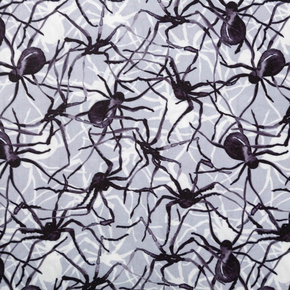 SCHÖNER LEBEN. Stoff Jerseystoff Meterware Foliendruck Halloween Spinnen grau schwarz 1,45m, beschichtet