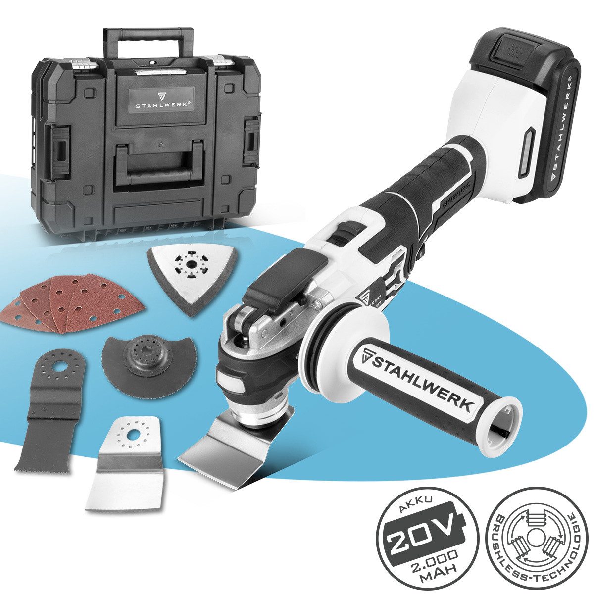 STAHLWERK Multitool Akku Multifunktionswerkzeug OMTB-20 ST, (Set, 1 St., Set), mit 900 Watt, 10.500-20.000 U/min