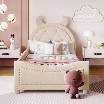 SIKAINI Kinderbett (Kinderbett, 1-tlg., Sicherheit und Stabilität,Teddy-Stoff), Einzigartiges Formdesign, Vielseitiger weicher Bettrahmen