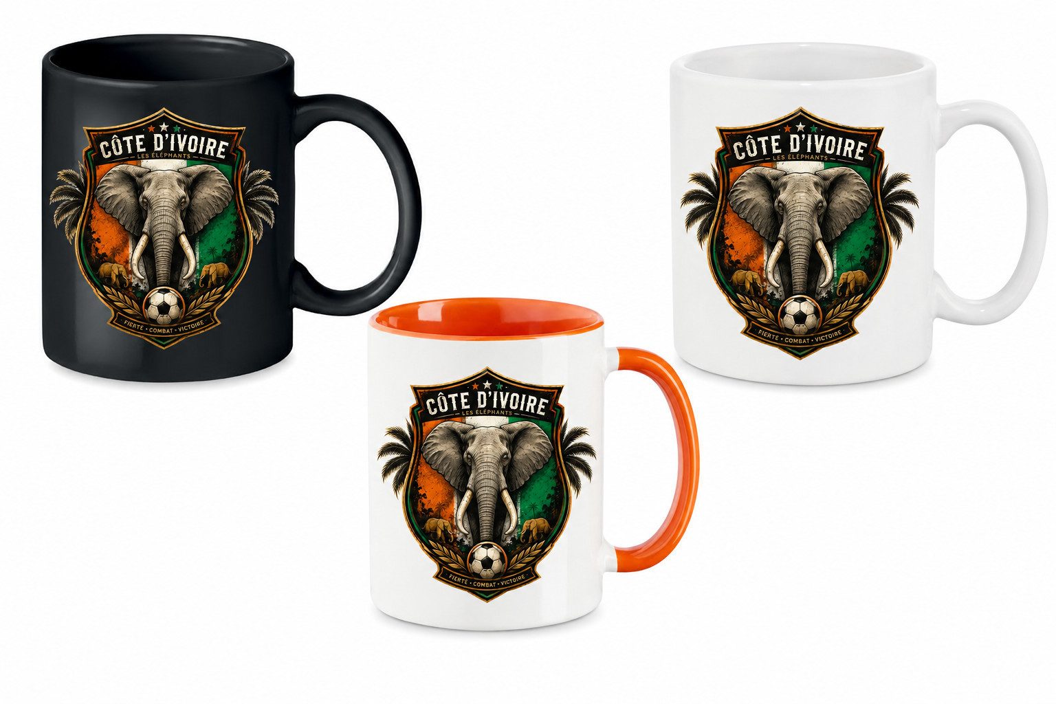 Blondie & Brownie Tasse Elfenbeinküste Tasse Elefantenwappen Fußball Print Keramikbecher, 1-tlg., Keramik, Elfenbeinküste Tasse Elefantenwappen Prestige