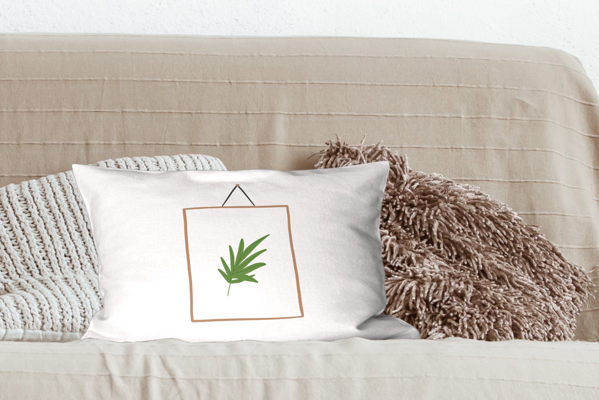 Weiß Pflanze - mit Zierkissen, Schlafzimmer Dekokissen Dekokissen Dekoration, Füllung, Wohzimmer MuchoWow Rahmen - Abstrakt, -