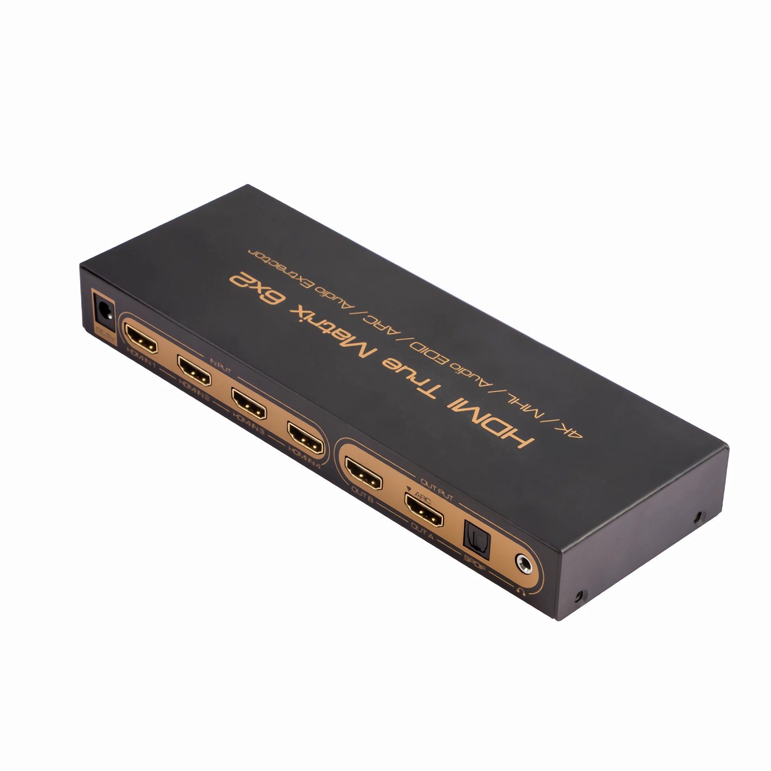 Bolwins Y-Verteiler C04D HDMI Matrix 6x2 HDMI Splitter 4Kx2K Switch Audio Video mit EDID (Einzelset, 1-St., HDMI 6x2 Matrix Switch), 4K & 3D, Fernbedienung, ARC, EDID