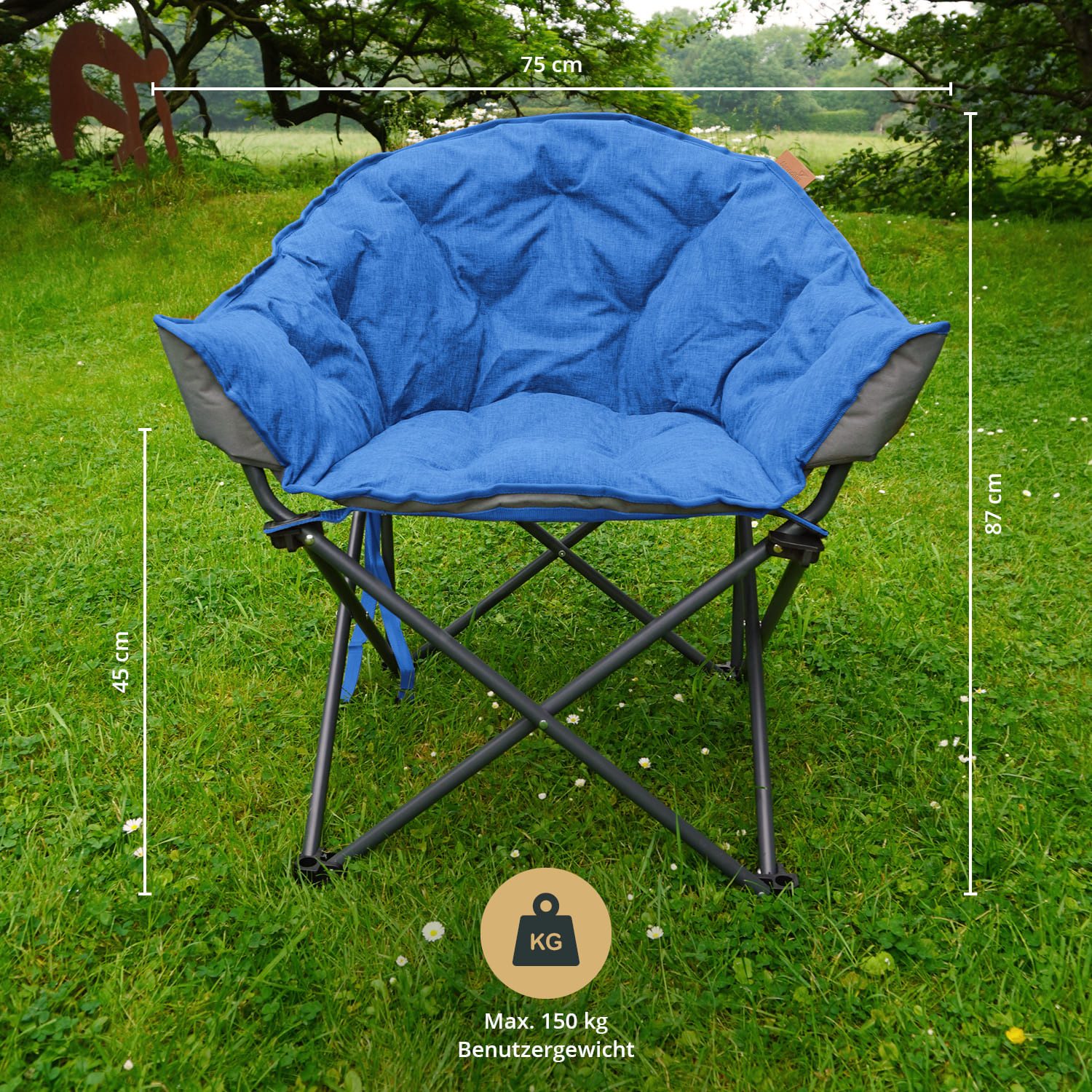 Skandika Campingstuhl Moonchair Premium XL, gepolsterter, bequemer Klappsessel mit Lehne, Faltstuhl, Gartenstuhl, Tragetasche, bis 150kg, Indoor/Outdoor, Balkon