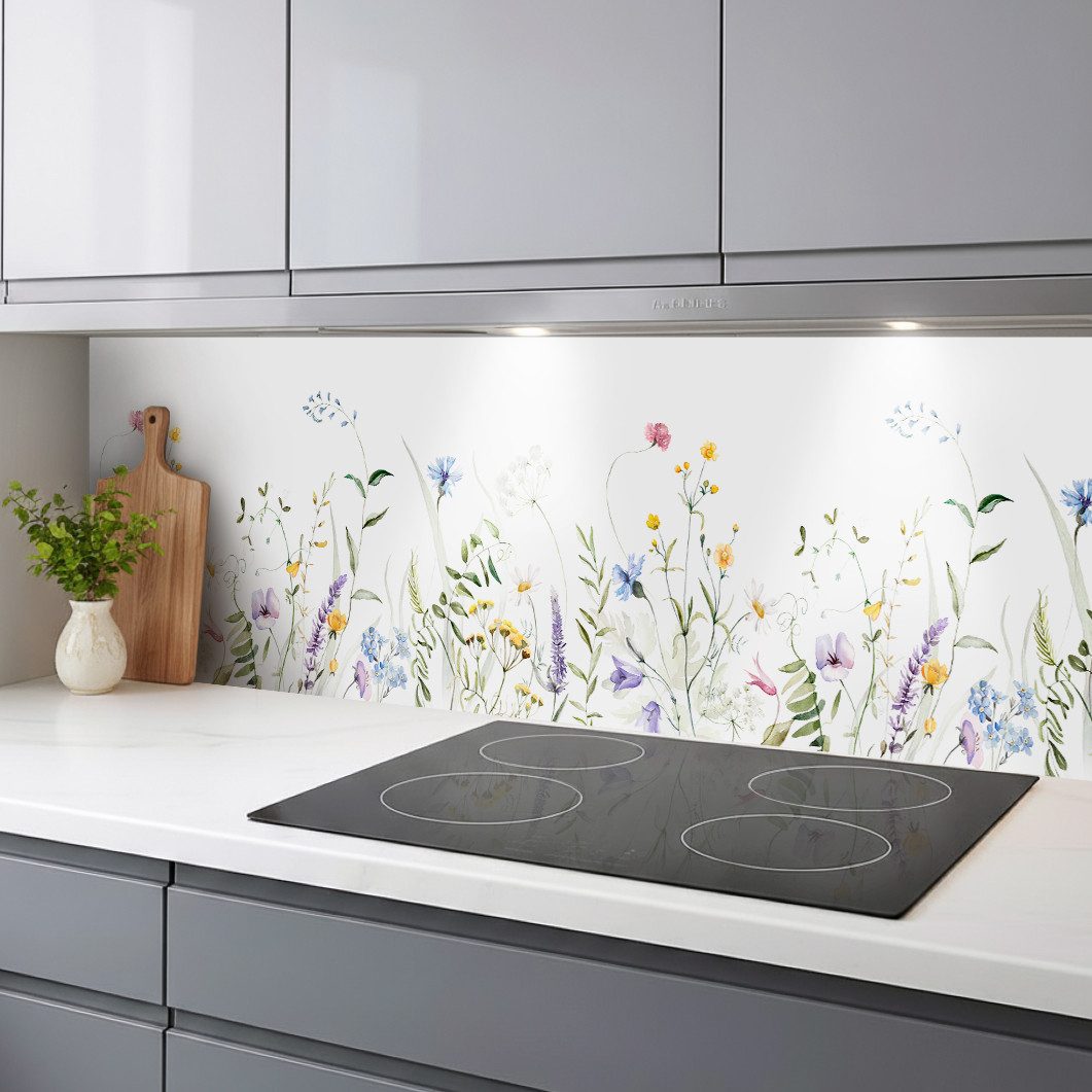 Rodnik Küchenrückwand Sommerblumen, monolithische ABS-Platte mit Direktdruck, formstabil und langlebig