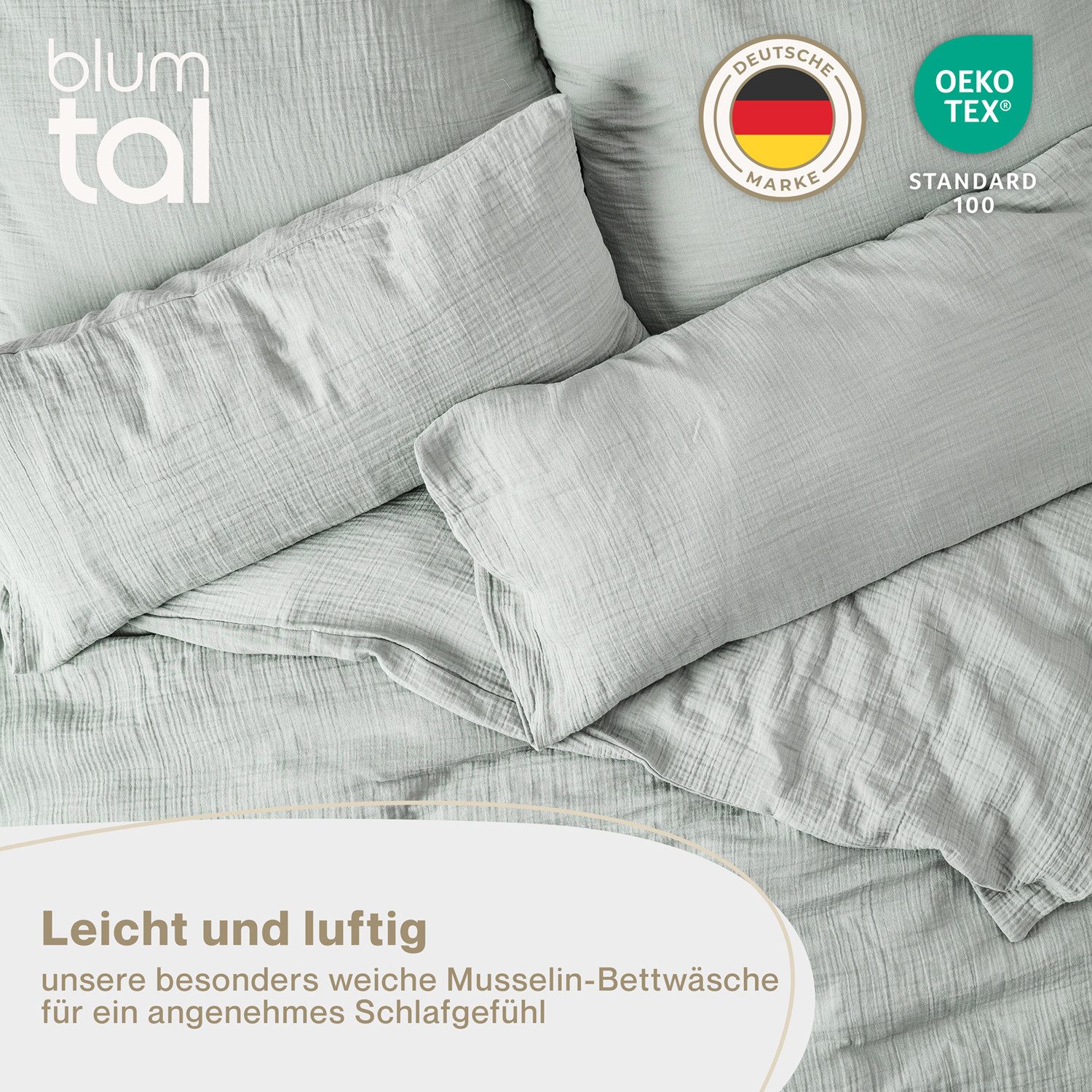 Blumtal Bettwäsche Musselin 100% Baumwolle im Set, Kopfkissenbezug & Decken günstig online kaufen