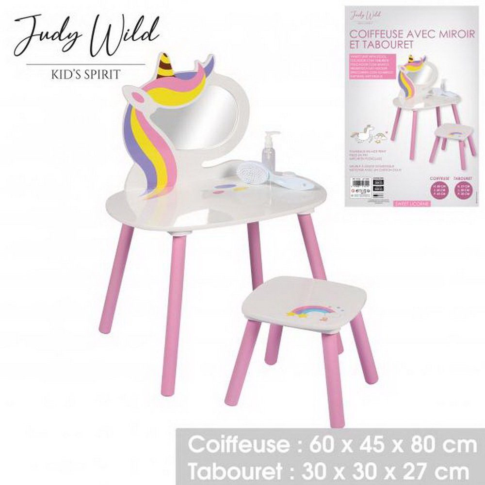 Judy Wild Schminktisch Kinder-Frisertisch Kids Spirit SWEET UNICORN Kindertisch mit Hocker, Tisch mit abgerundeten Kanten - Spiegel aus Plexiglas