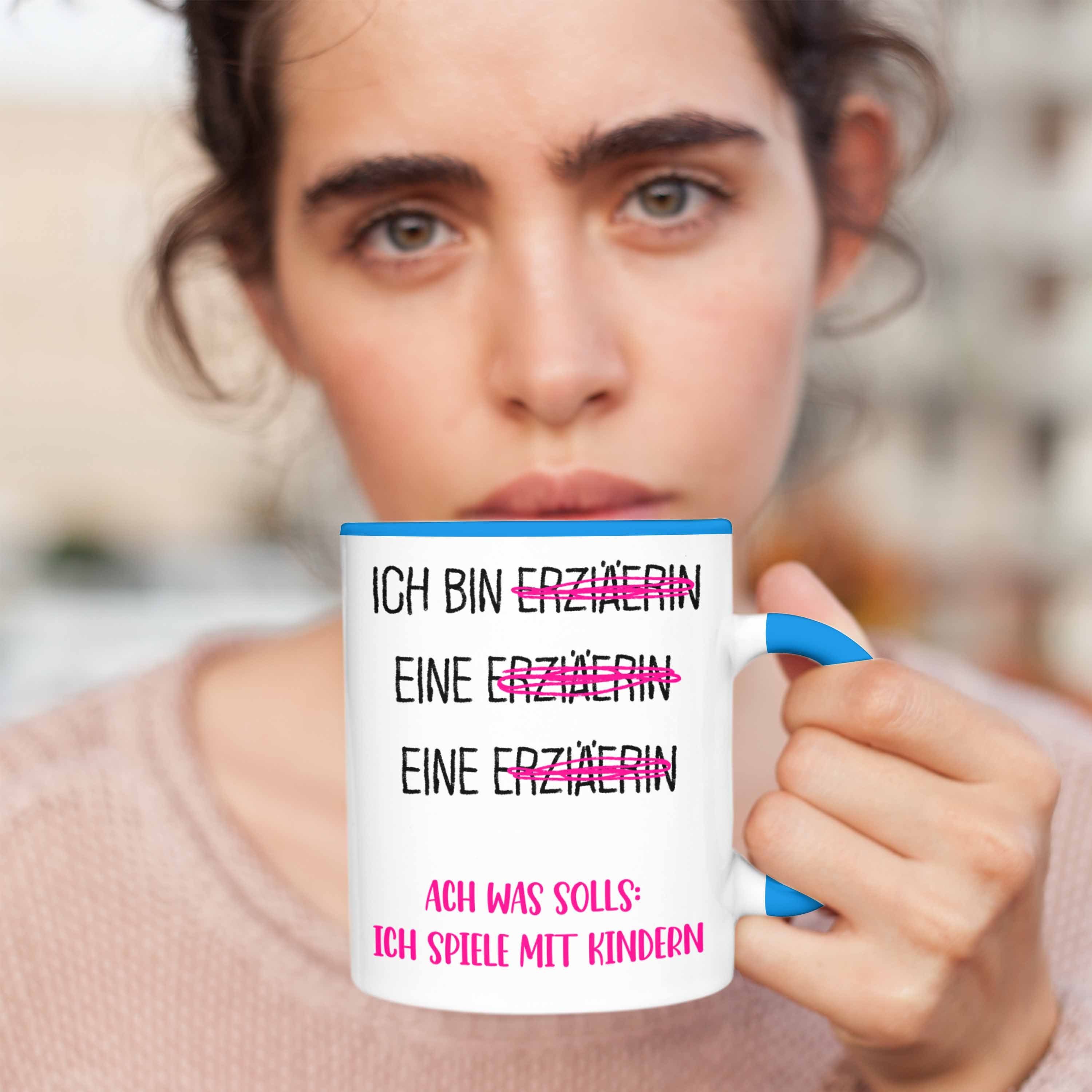 Trendation Tasse Tasse Geschenk für Blau Kindergärtnerin Erzieherin Geschenkidee Spruch