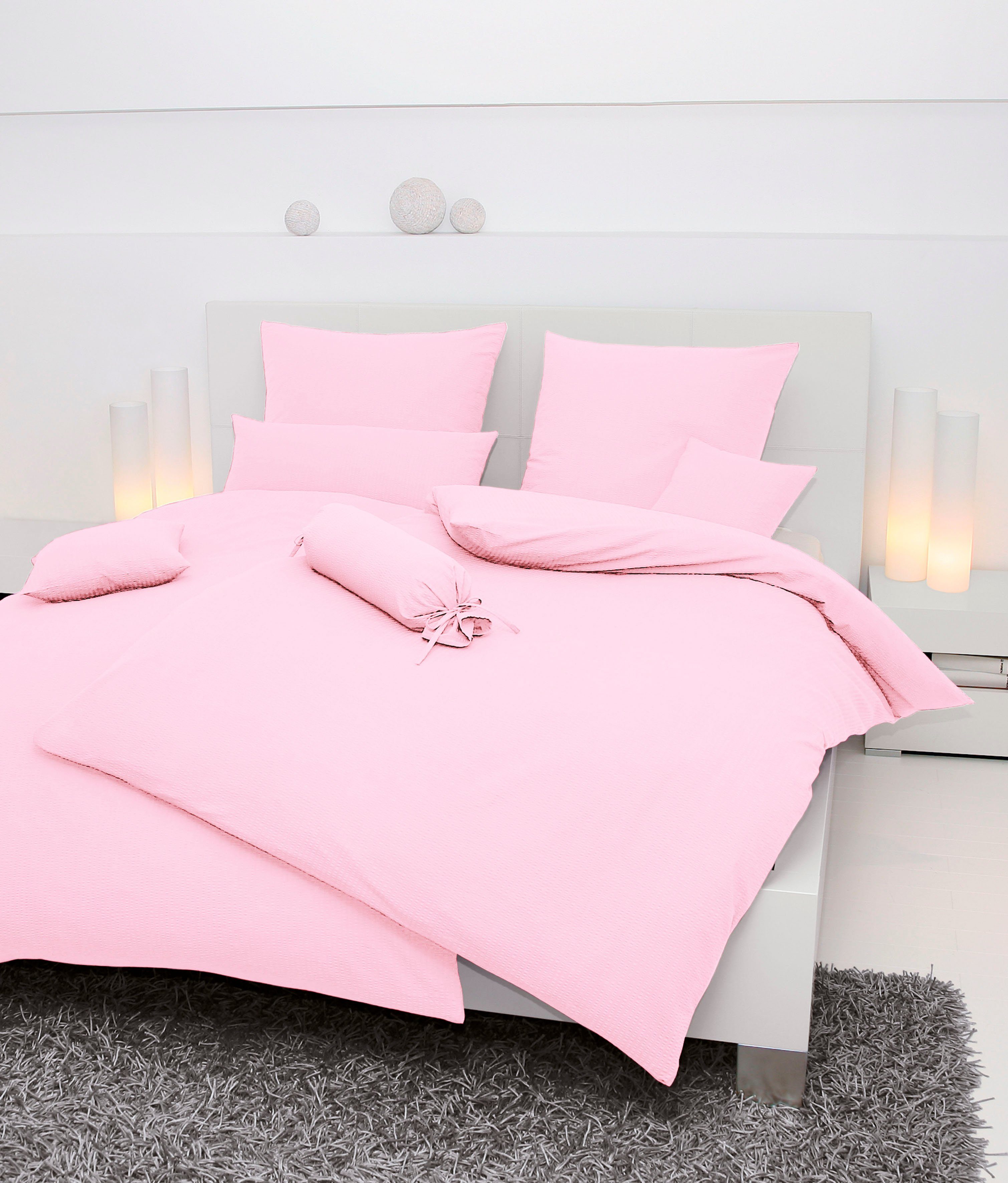 Janine Bettwäsche PIANO 0125 31, Seersucker 100% Baumwolle, uni, bügelfrei, Soft-Seersucker, 2 teilig, Markenreißverschluss, feinfädige Qualität, gekämmte Mako-Garne