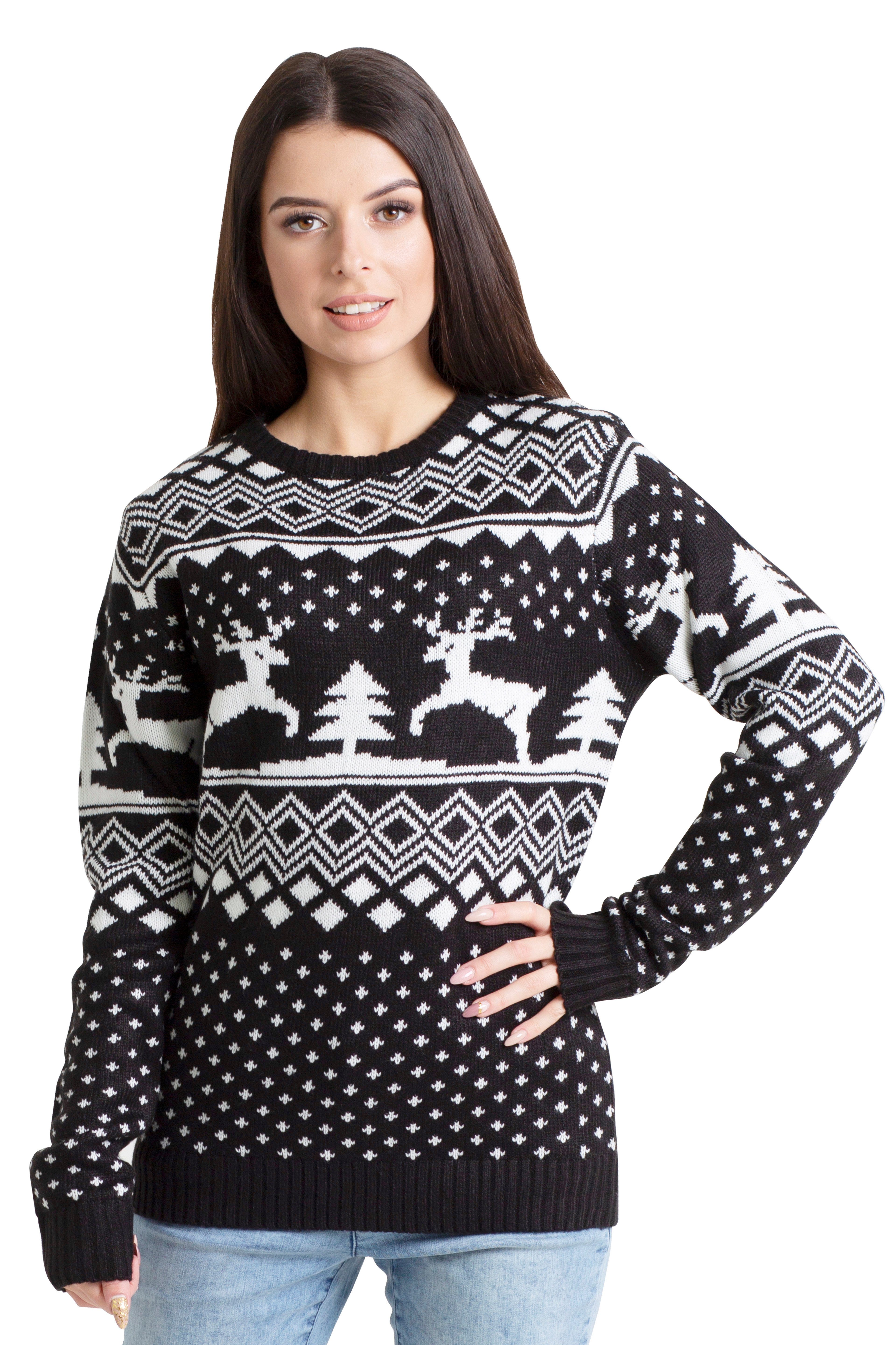 BlauerHafen Weihnachtspullover Damen Weihnachts Pullover lange Ärmel Knit  Rundhals Christmas Jumper