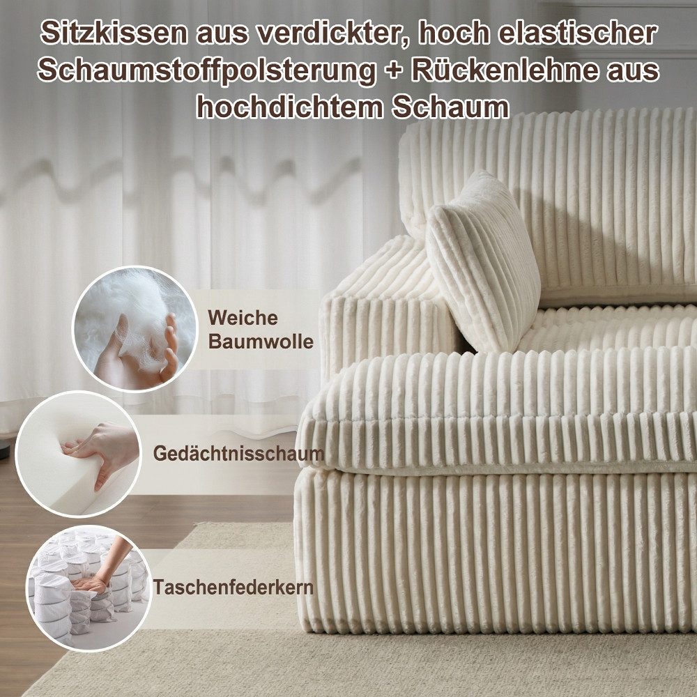 Leawin Sofa Cordsofa 2-Sitzer mit Bettfunktion, modernes Schlafsofa für Wohnzimmer, Weicher Cordbezug, flexible Kombination & ideal für kleine Räume