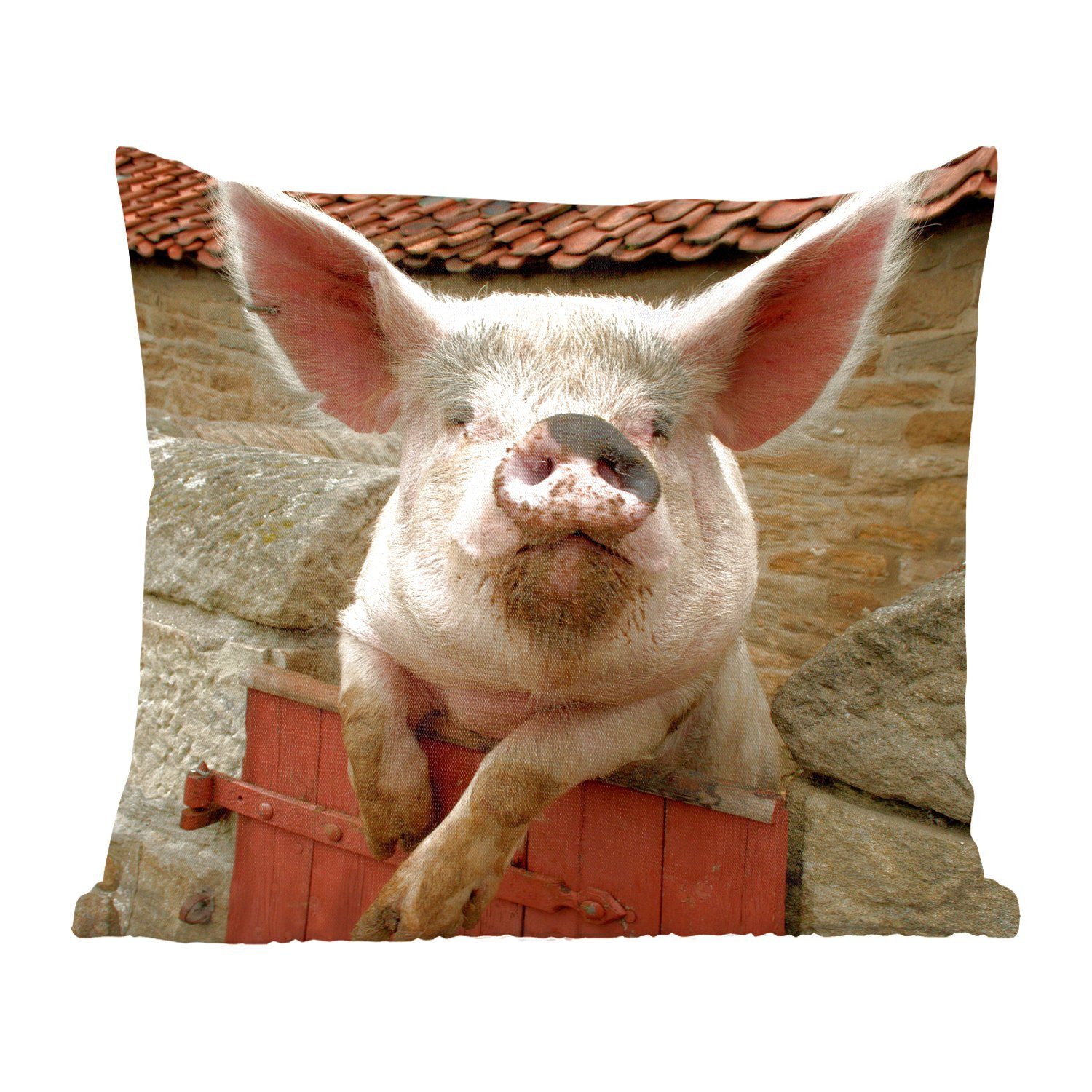 Dekokissen für Schlafzimmer, Wohzimmer, Rosa Füllung Schwein MuchoWow Deko, Zierkissen mit - Tier, - Sofakissen