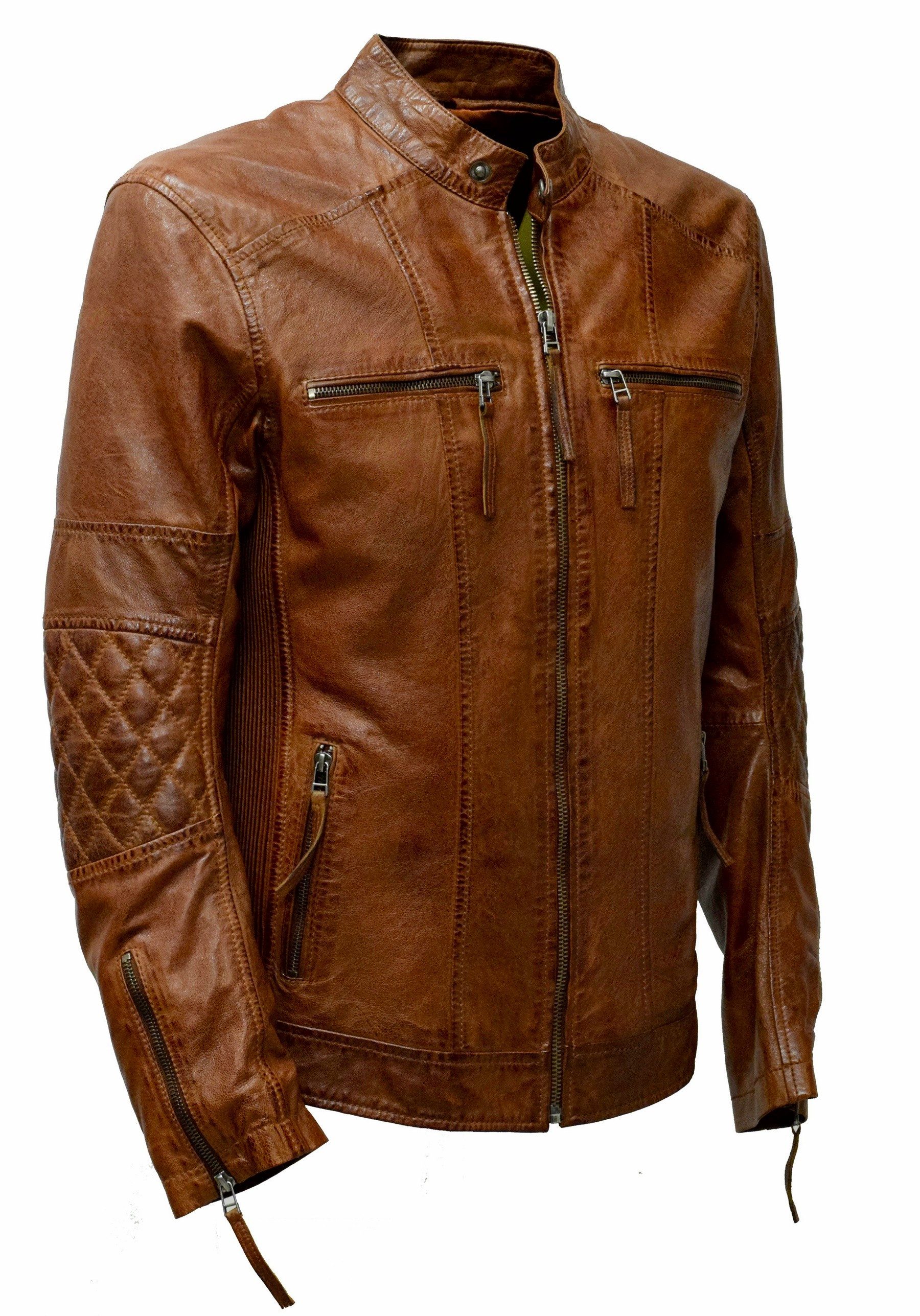 Zimmert Leather Lederjacke Marco Pflanzlich gegärbt, Washed Lammnappa Cognac Braun Whiskey – Bild 4 von 5
