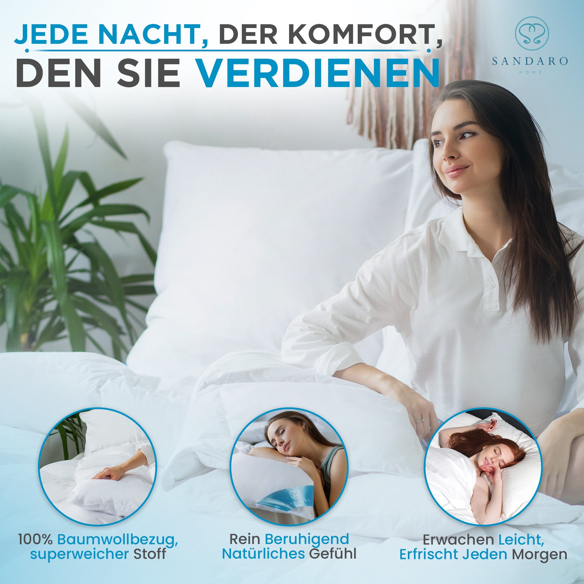 Sandaro Home Daunenbettdecke Bettdecke Daunendecke Gänsedaunen Decke 100% Naturprodukt, Füllung: 70% Daunen/ 30% Federn, hoher Außensteg, Qualitätssiegel „Sehr gut“