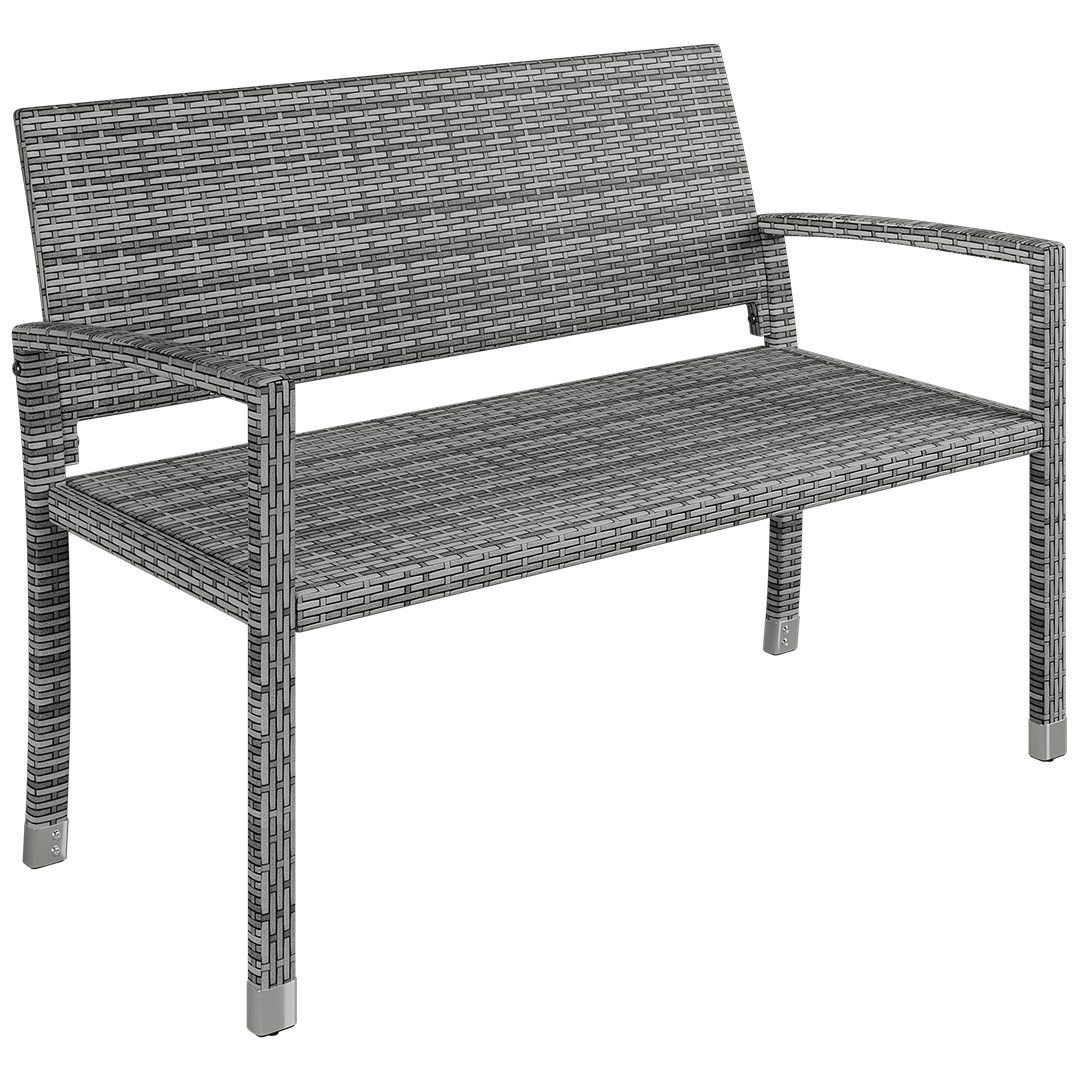 STEELSØN Gartenbank Mirador handgeflochtene Polyrattan Bank (2-Sitzer, grau), wetterfest & UV-beständig, ergonomische Outdoor-Bank, 120 cm Breite