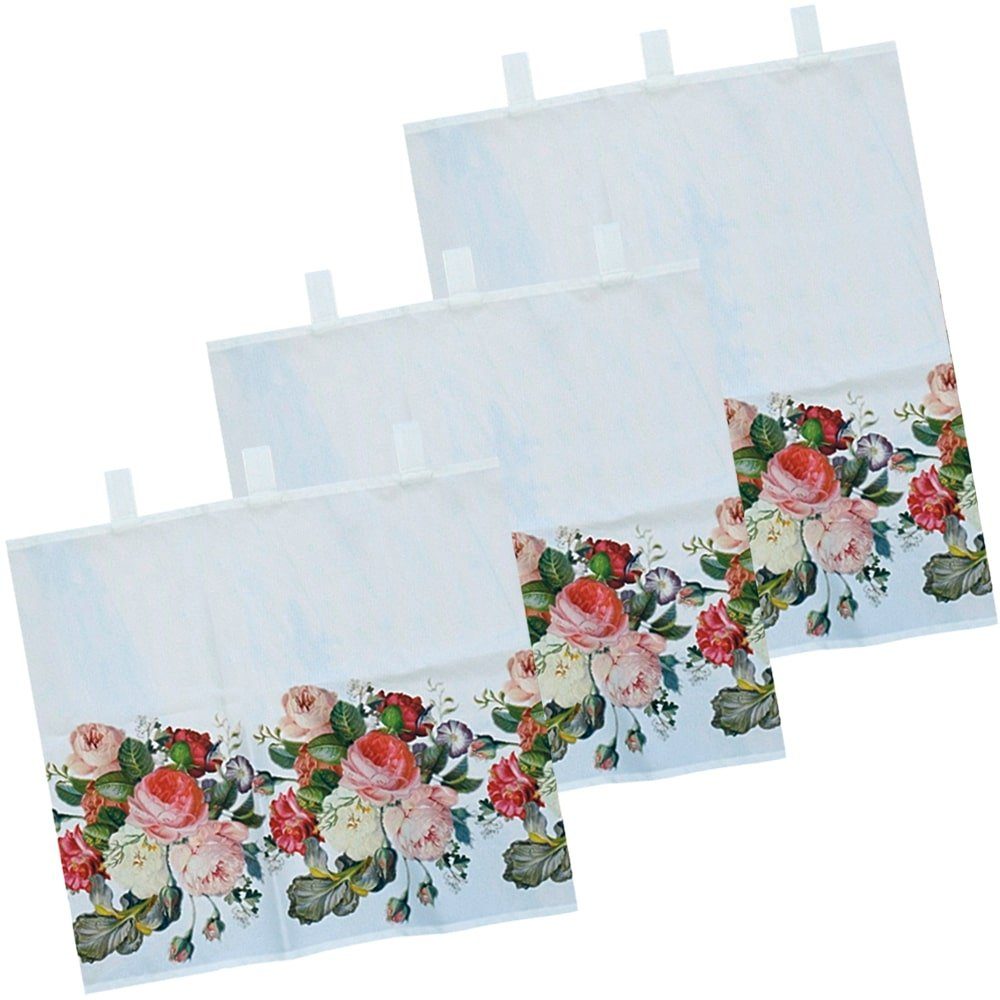 (1 St) 120x30 HOBBY, & matches21 cm, Blickdicht Bistrogardine Schlaufen HOME farbigen Scheibengardine Rosen mit