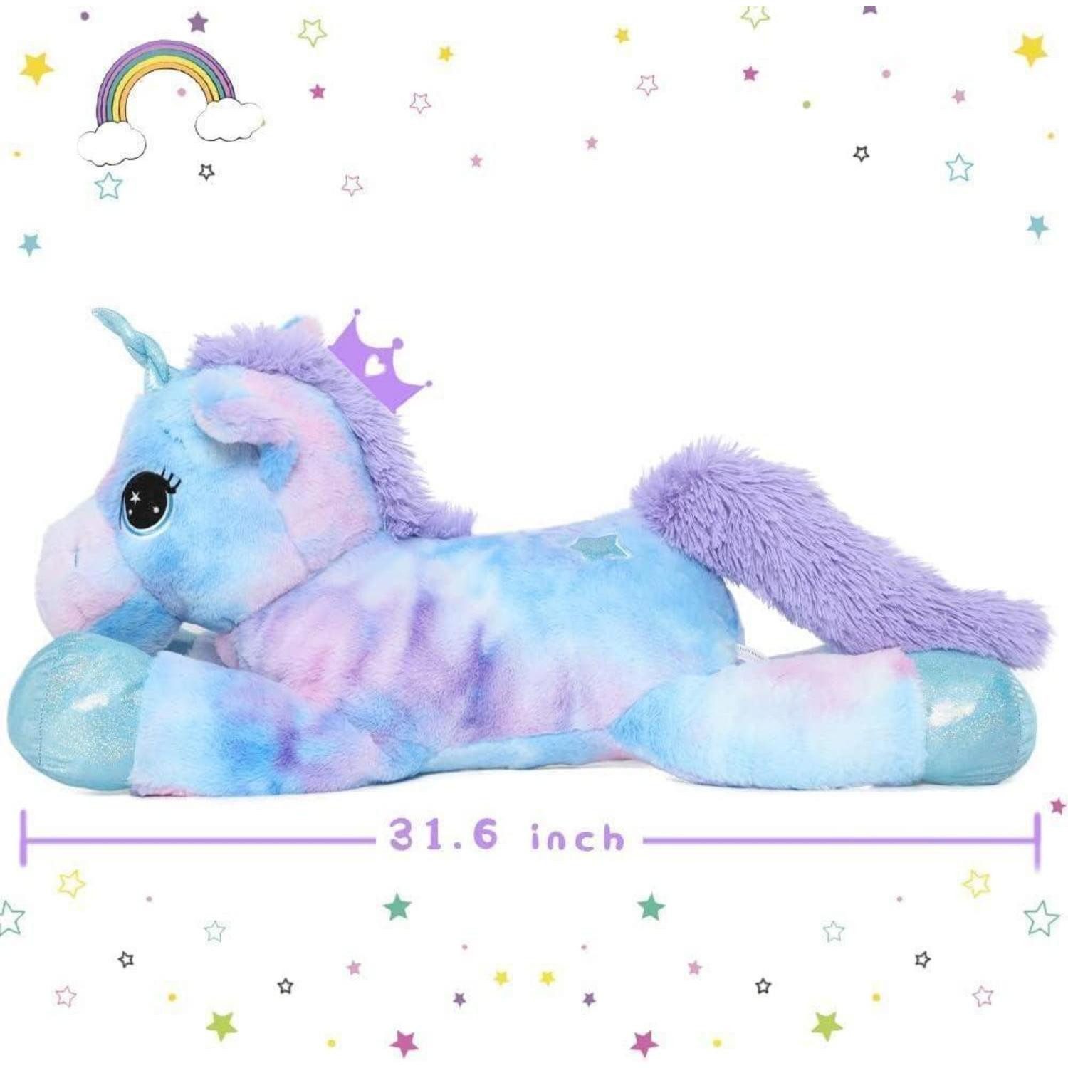 LuxusKollektion Kuscheltier Plüschtier Einhorn Kuscheltier XXL 80cm Lilac Mädchen Bunt-blau 80cm