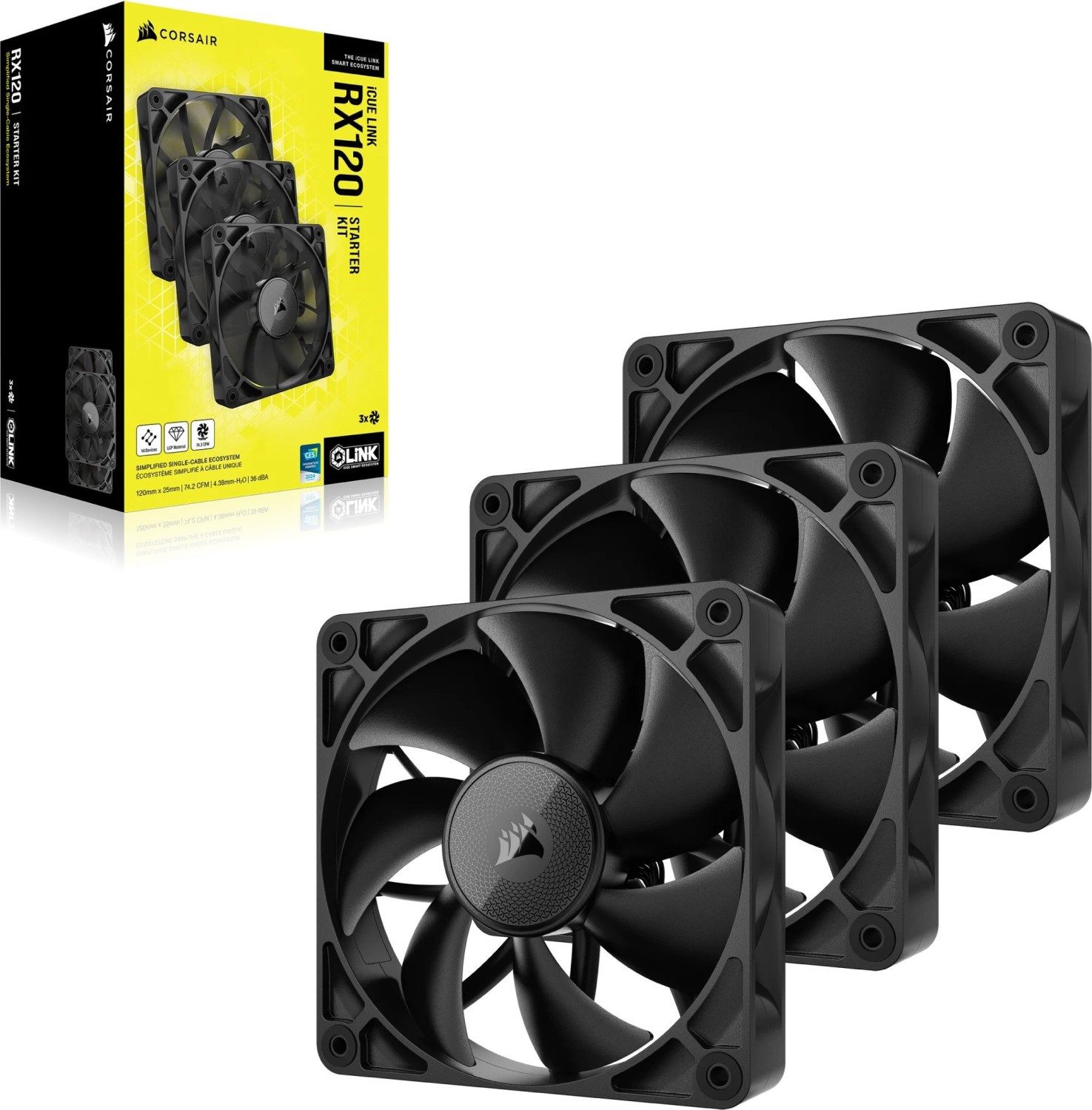 Corsair CPU Kühler iCUE LINK RX120 120-mm-PWM-Lüfter-Dreier-Starter-Kit