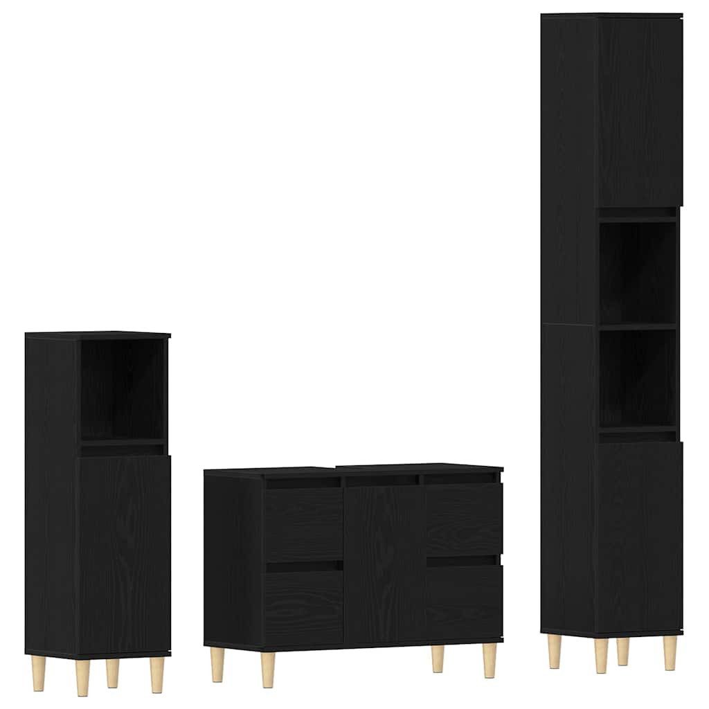 Badezimmer-Set Badezimmermöbel-Set Wandmontiert 3 pcs Schwarz Eichen-Optik