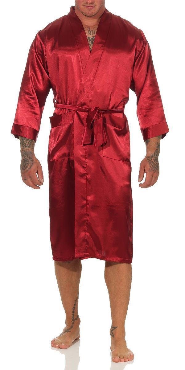 EloModa Morgenmantel Herren Morgenmantel Robe Bathrobe Bademantel Satin, wadenlang, Polyester Rot