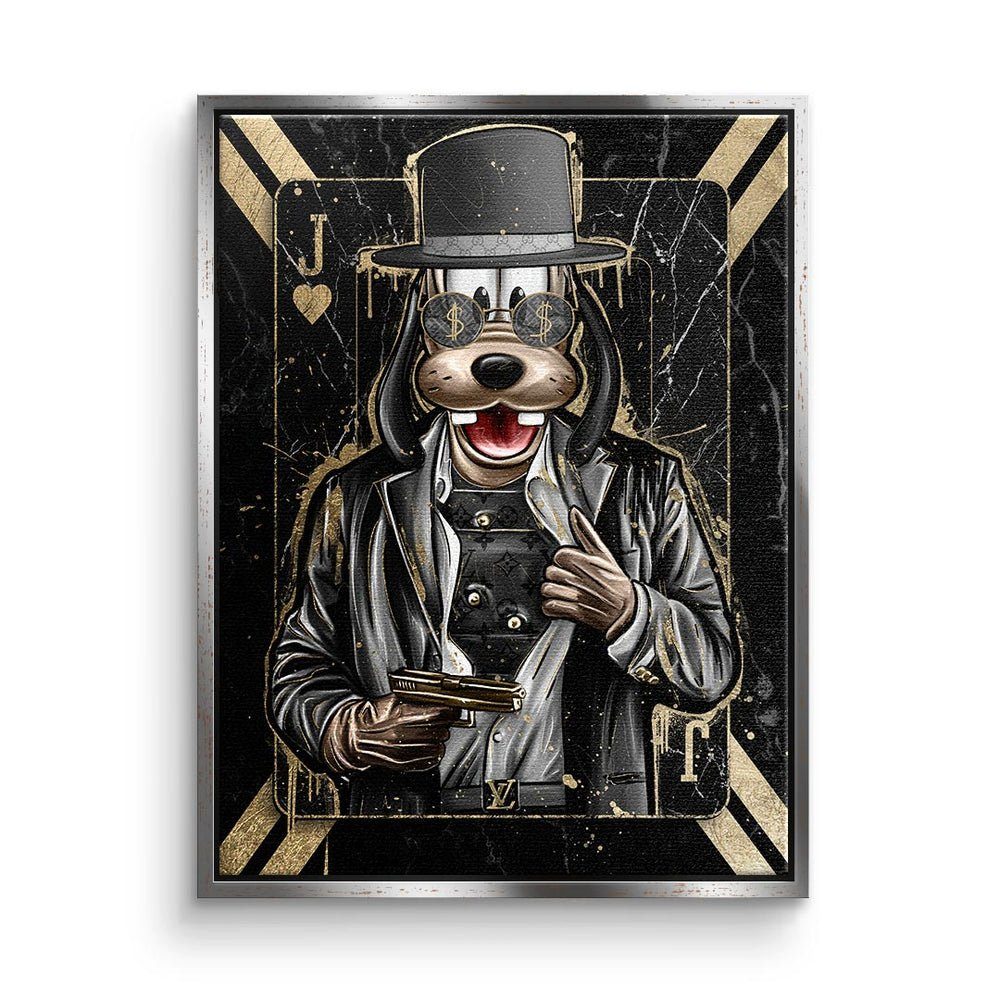 DOTCOMCANVAS® Leinwandbild, Premium Leinwandbild - Pop Art - Gangster King - Comic - Hustle silberner Rahmen