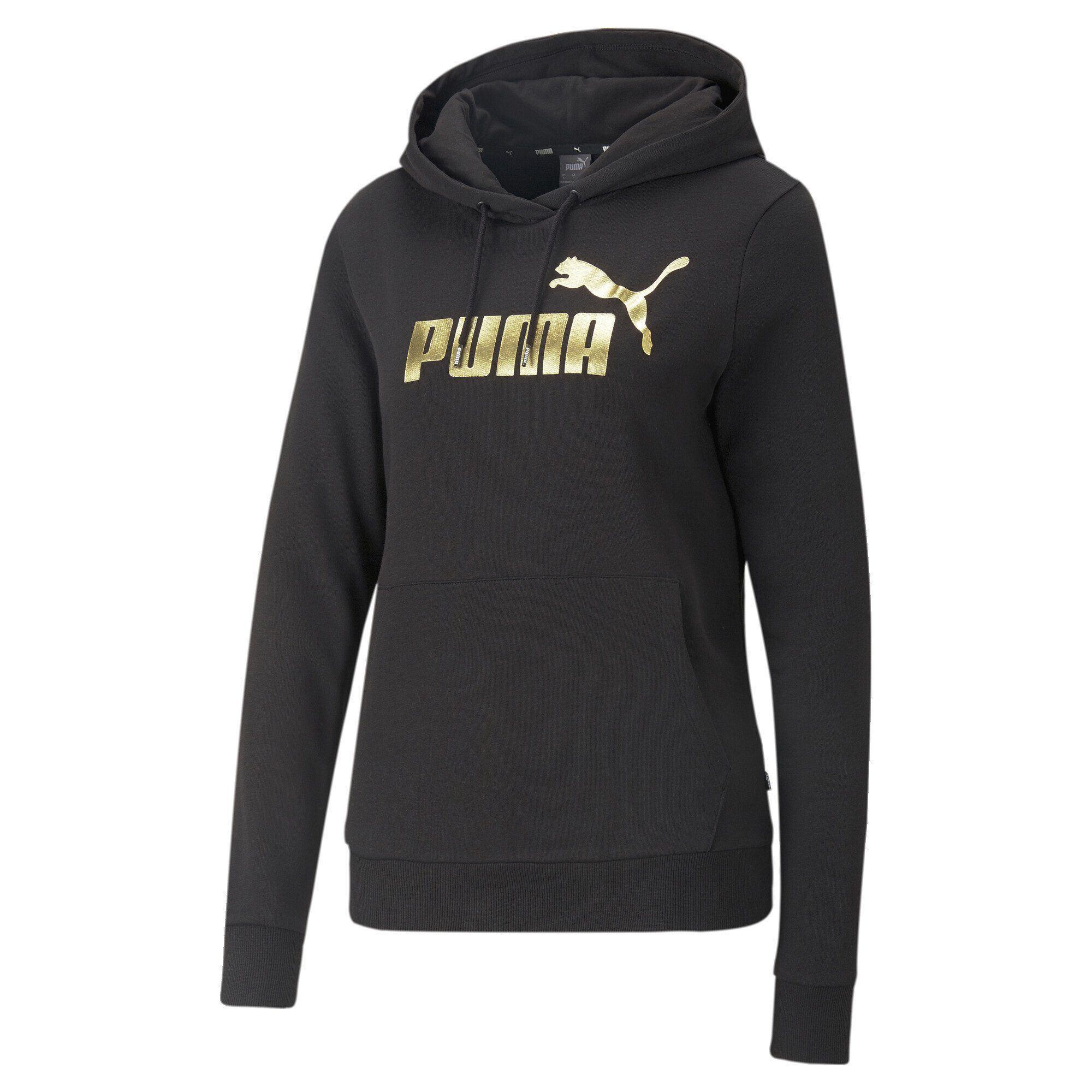 PUMA Sweatshirt Essentials+ Metallic Logo Hoodie Damen Black Gold