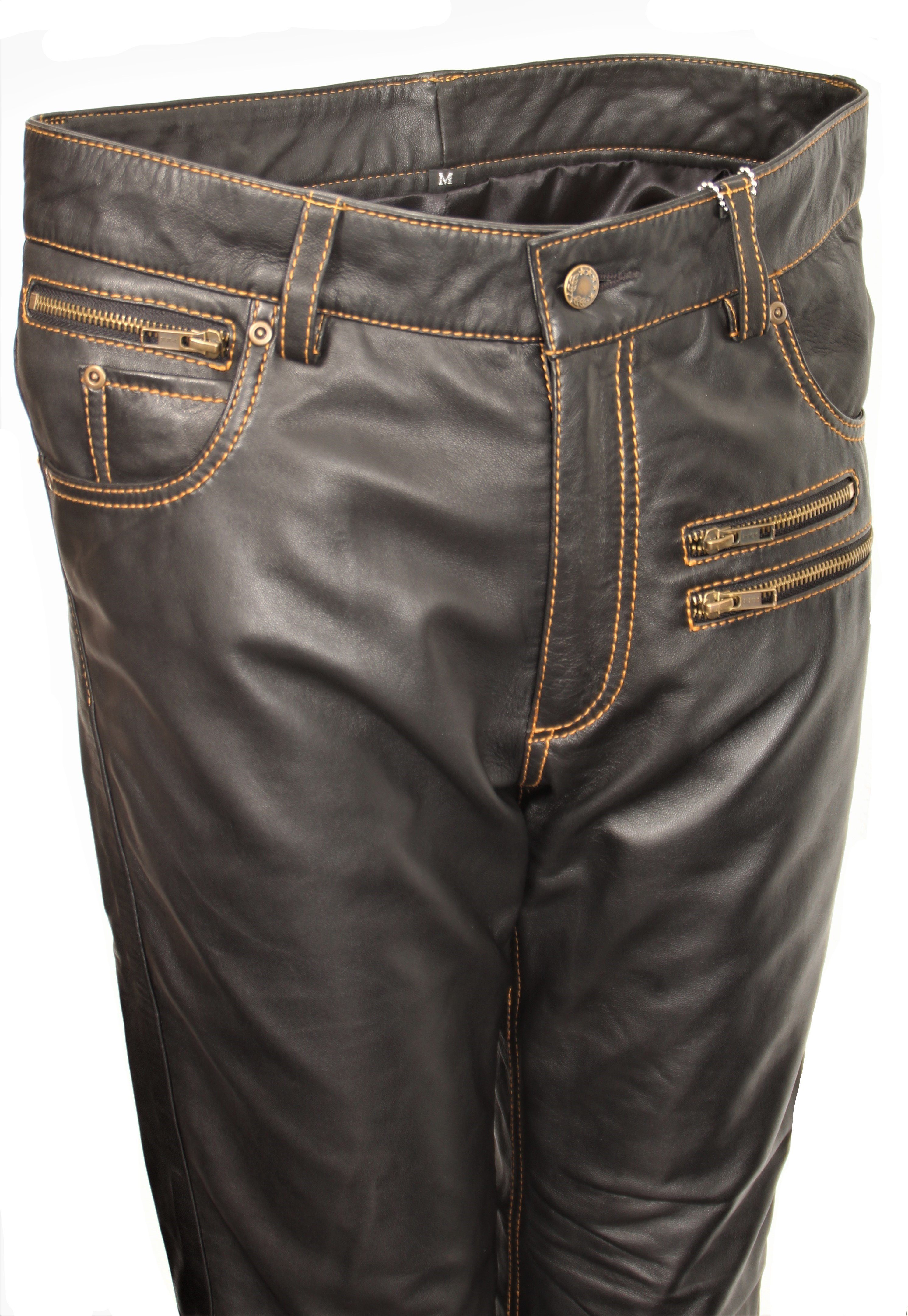 Be Noble Lederhose Texas schwarz Wunderschöne Herren Lederhose mit abgesetzten Nähten im Jeansstyle